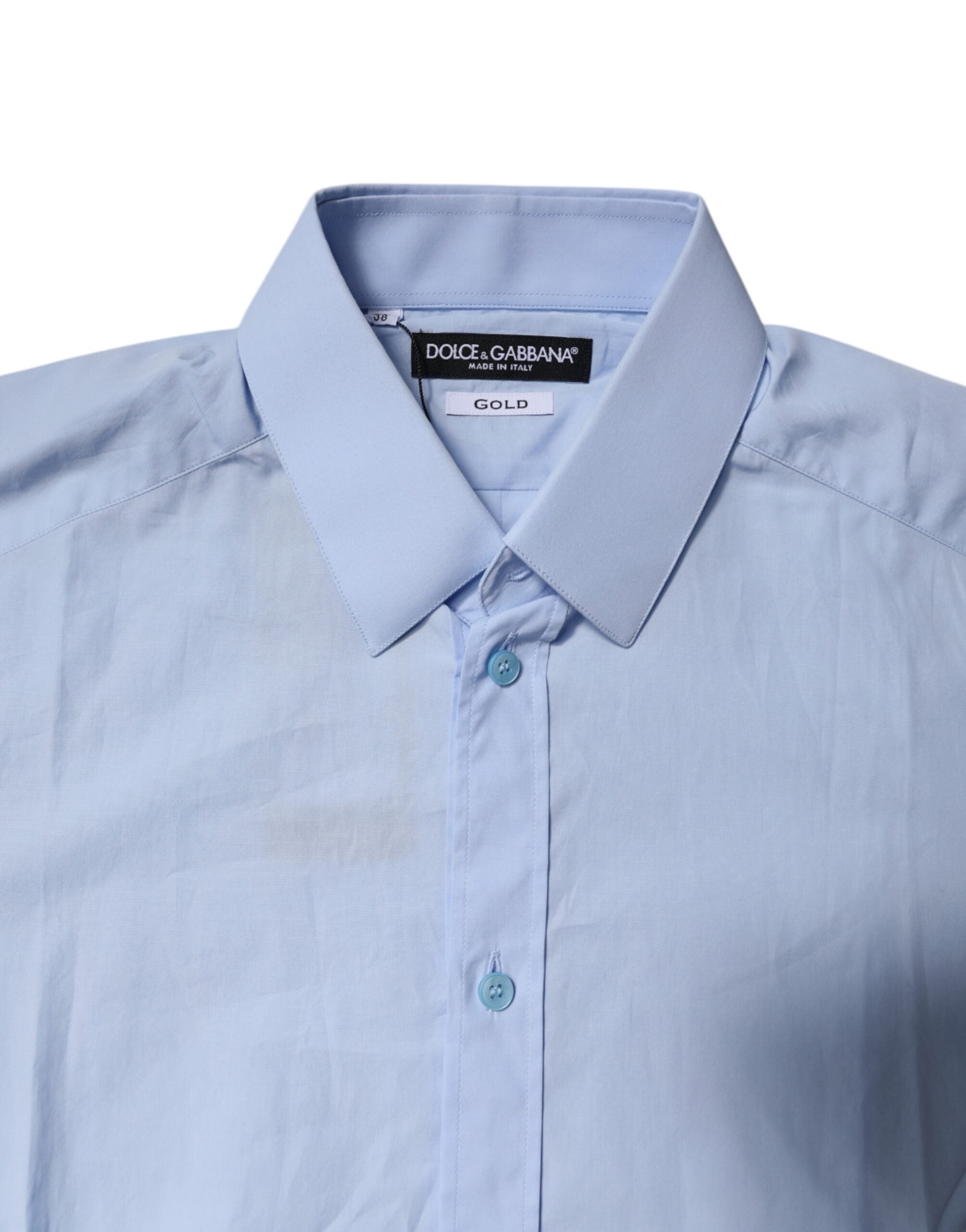 Light Blue Cotton GOLD Dress Formal Shirt - ventzia