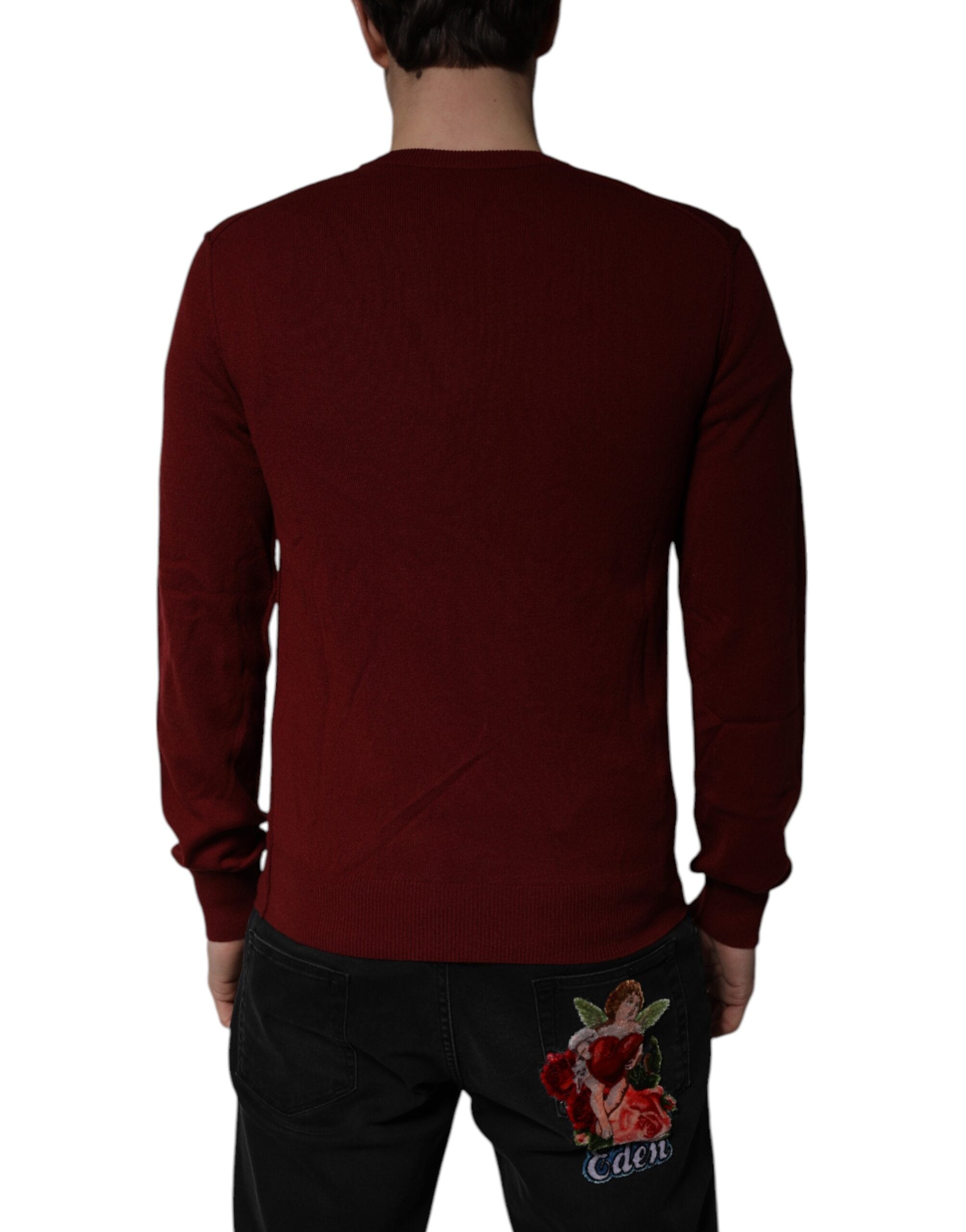Maroon Cashmere V-neck Men Pullover Sweater - ventzia