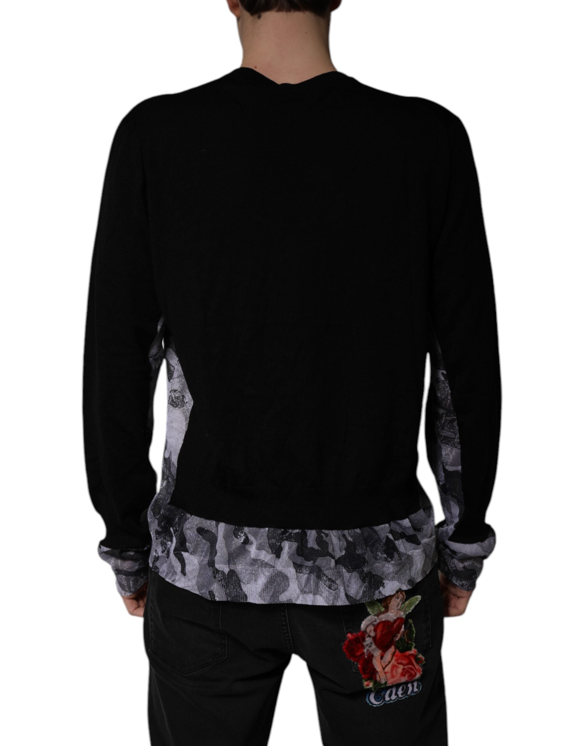 Black Camouflage V-neck Pullover Sweater - ventzia