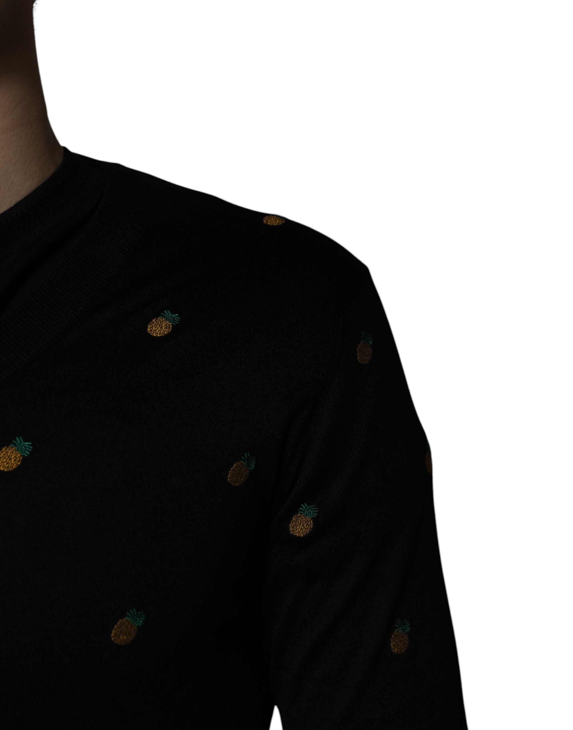 Black Pineapple Crew Neck Pullover Sweater - ventzia