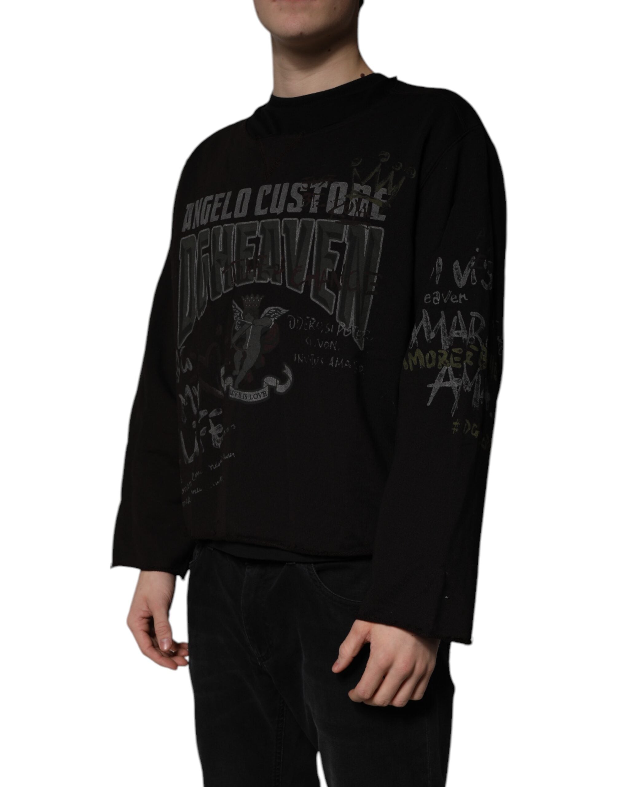 Black DG Heaven Crew Neck Pullover Sweater - ventzia