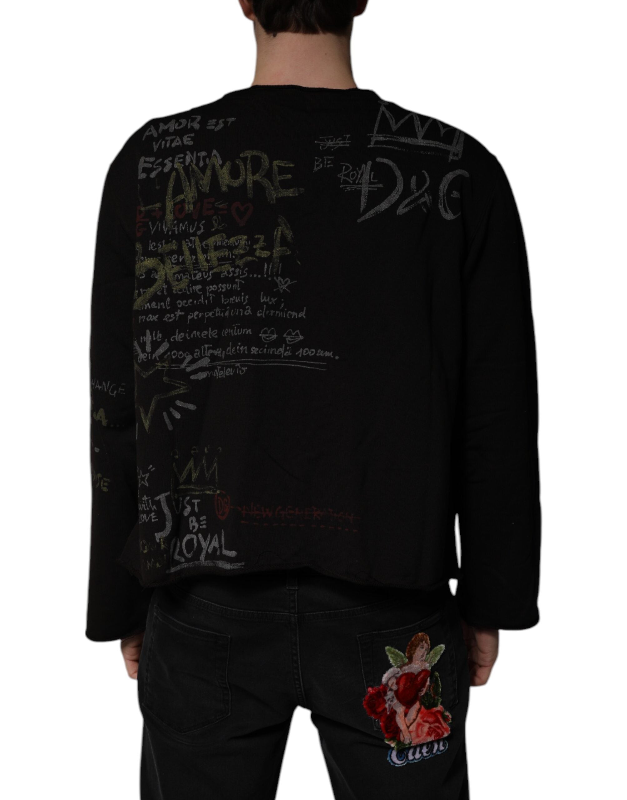 Black DG Heaven Crew Neck Pullover Sweater - ventzia