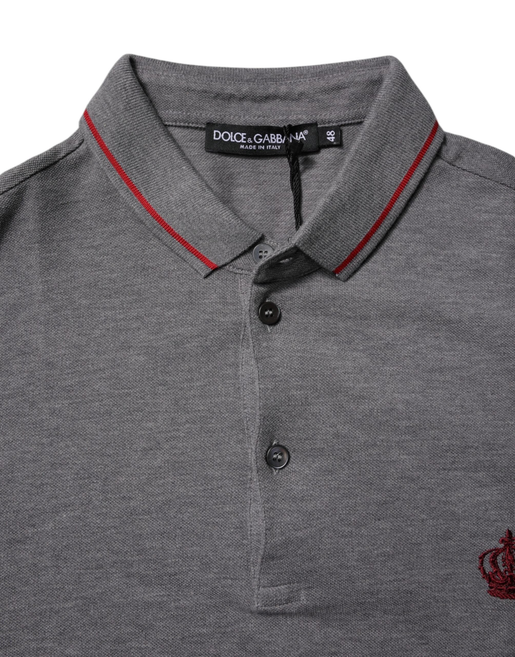 Gray Cotton Crown Collared Polo T-shirt - ventzia