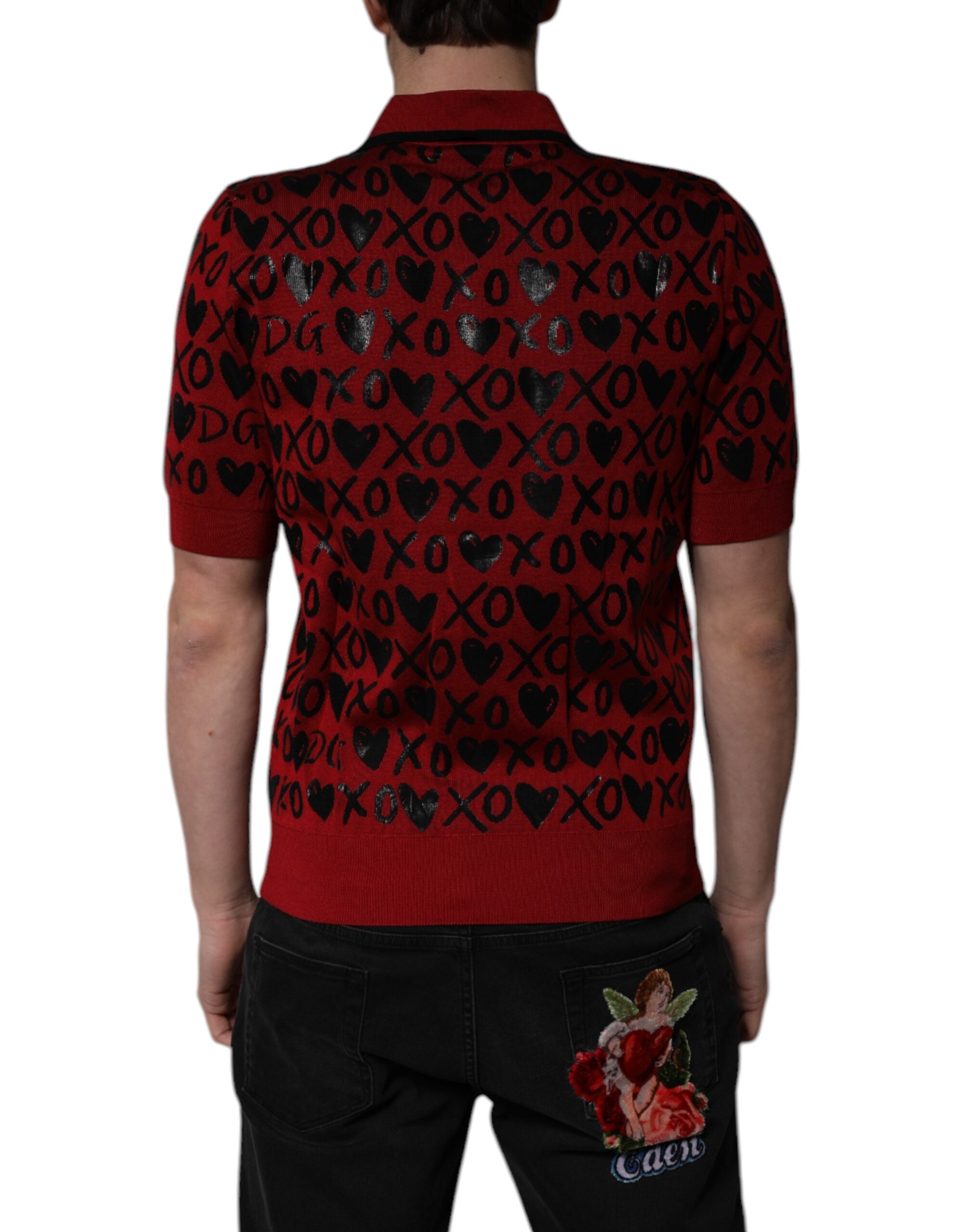 Red Cotton XOXO Collared Polo T-shirt - ventzia