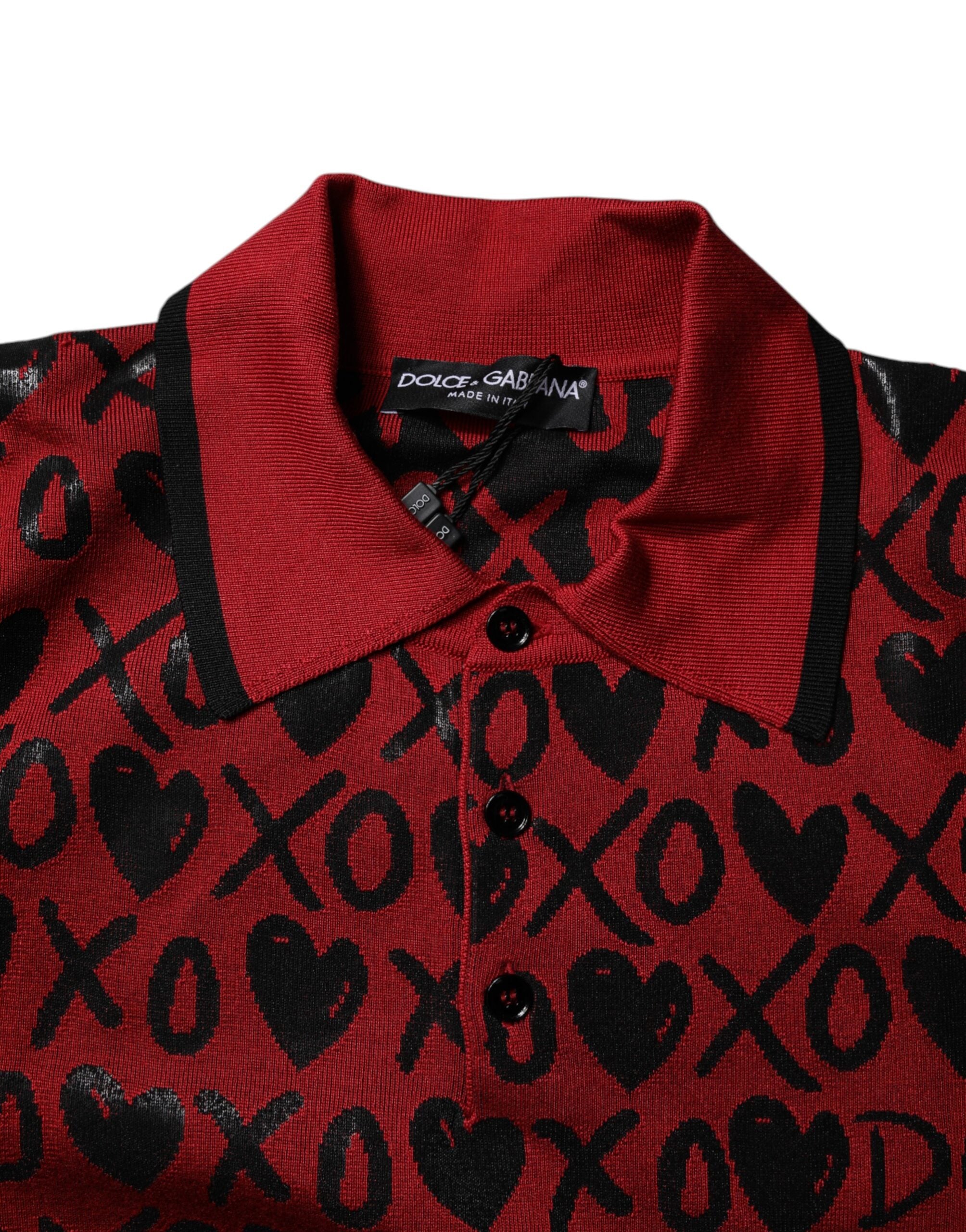 Red Cotton XOXO Collared Polo T-shirt - ventzia