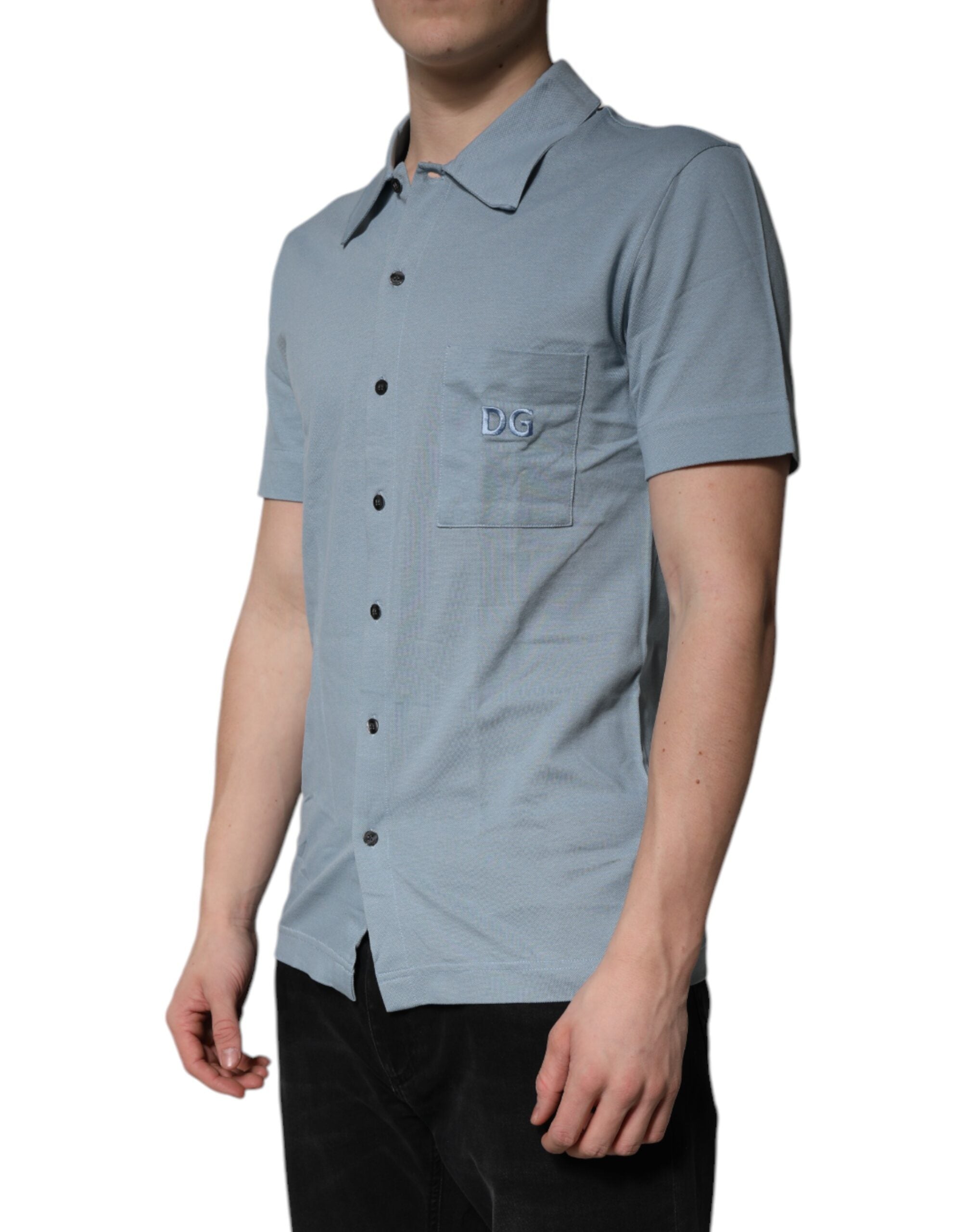 Blue Cotton Button Down Casual Men Polo Shirt - ventzia