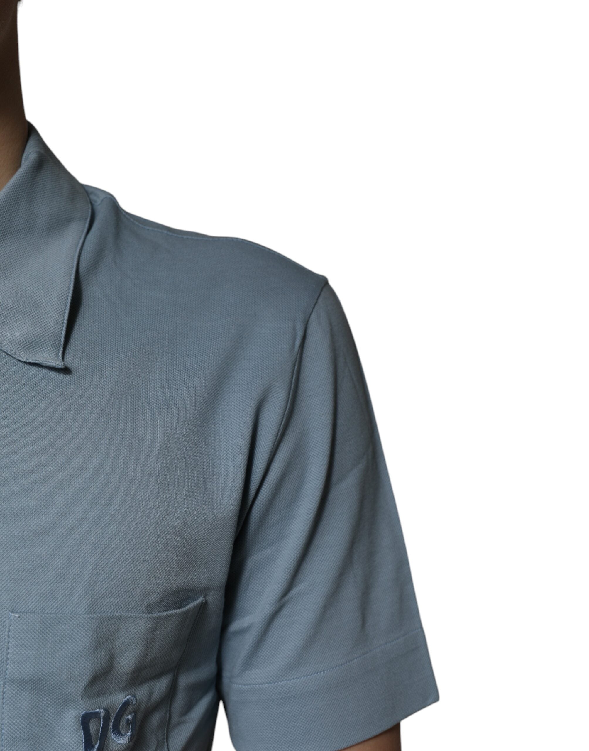 Blue Cotton Button Down Casual Men Polo Shirt - ventzia