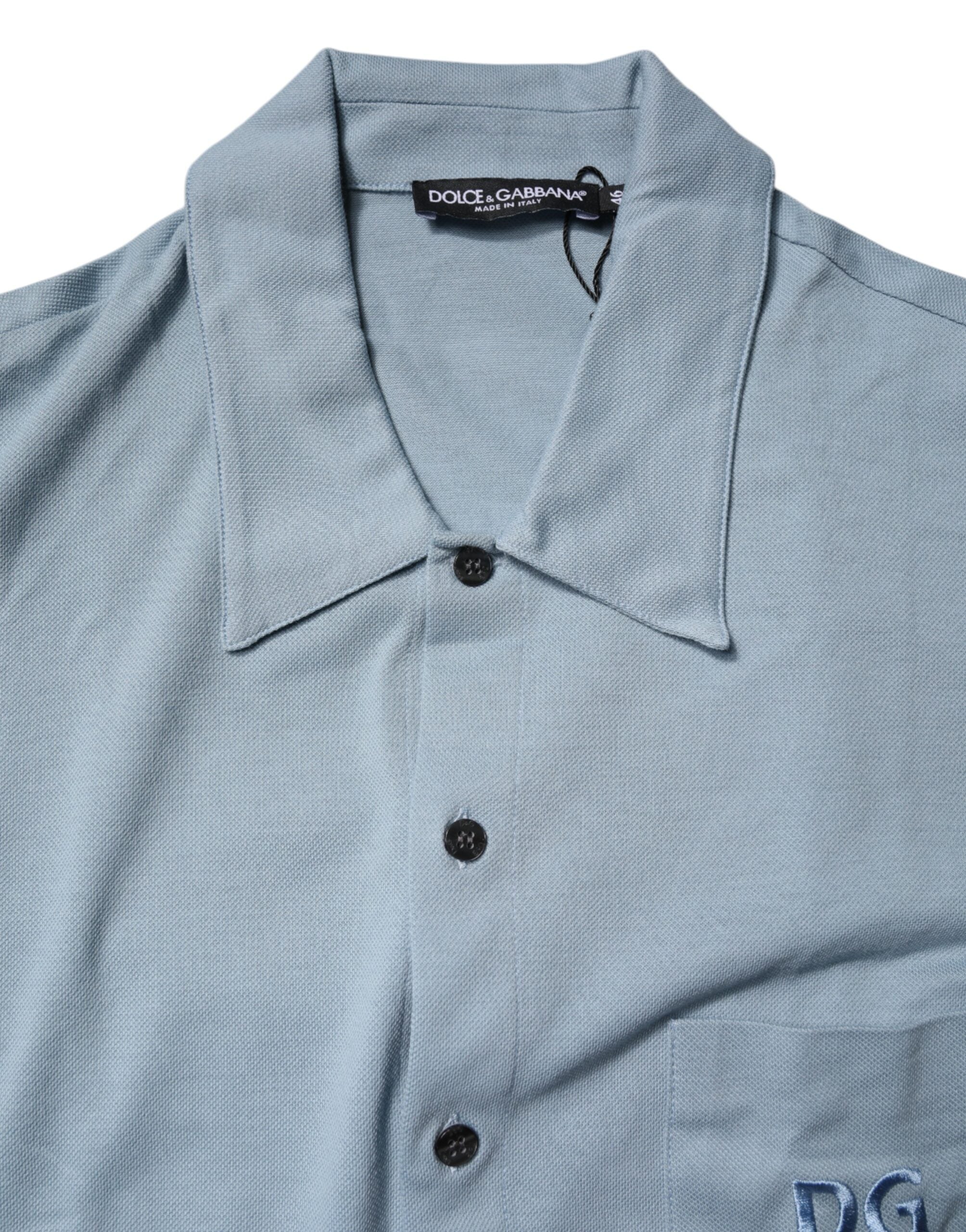 Blue Cotton Button Down Casual Men Polo Shirt - ventzia