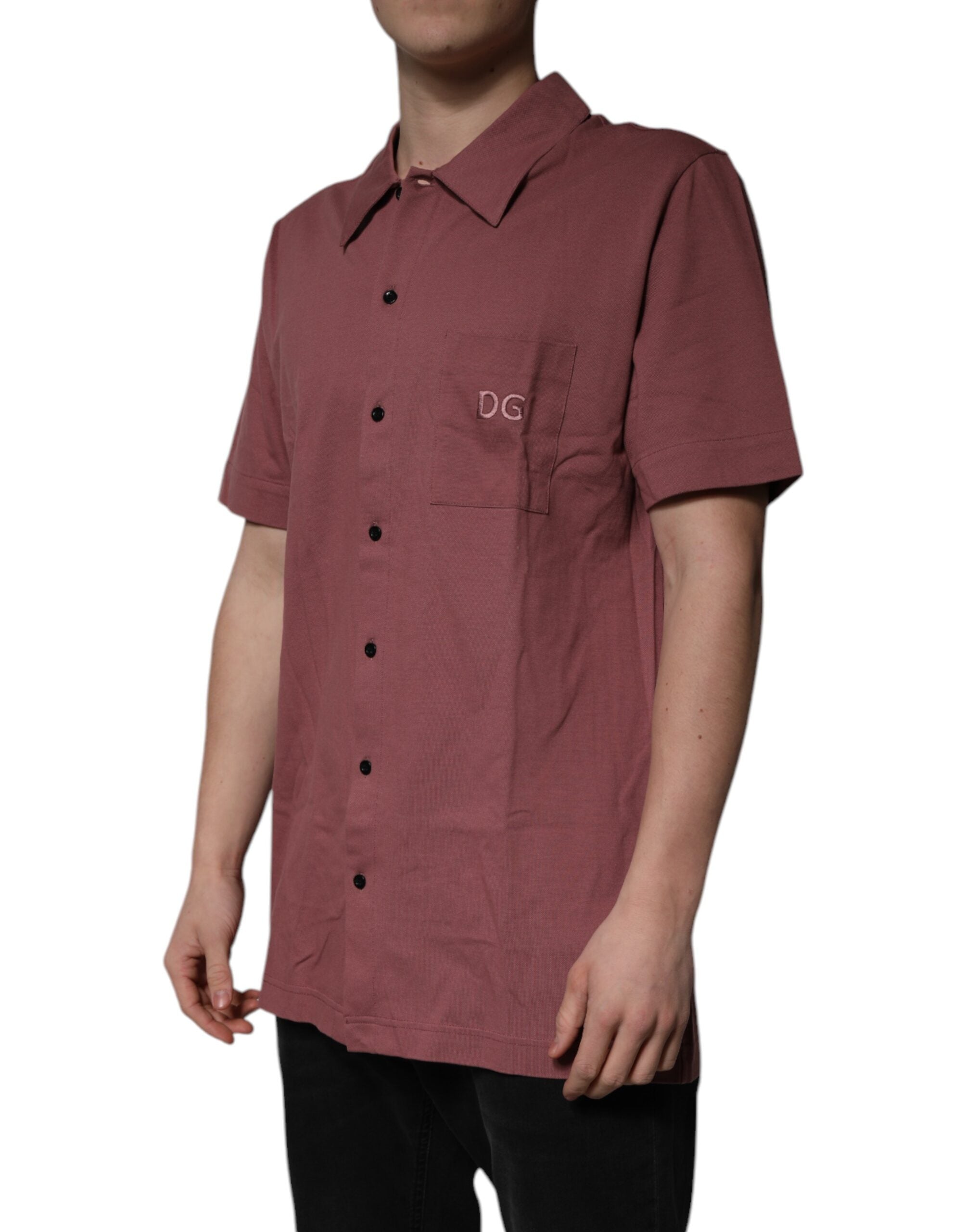 Dark Pink Button Down Casual Polo Men Shirt - ventzia
