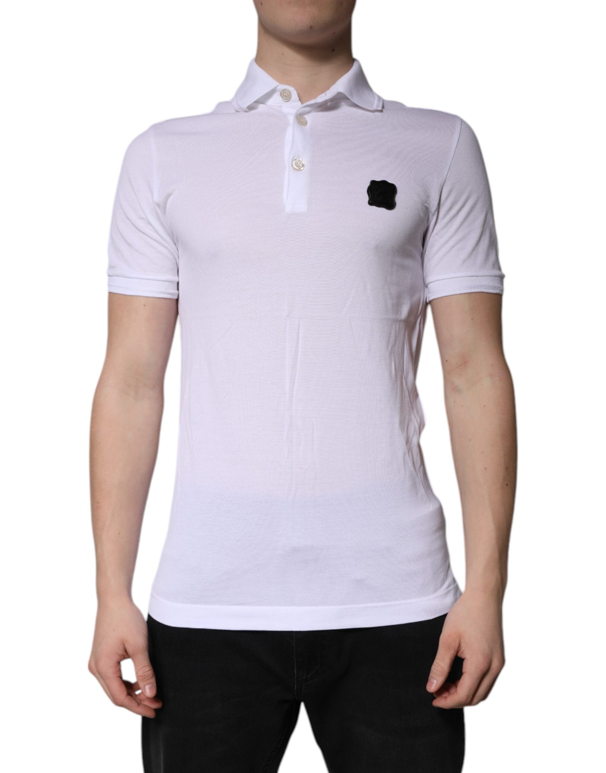 White Cotton Logo Collared Polo T-shirt - ventzia