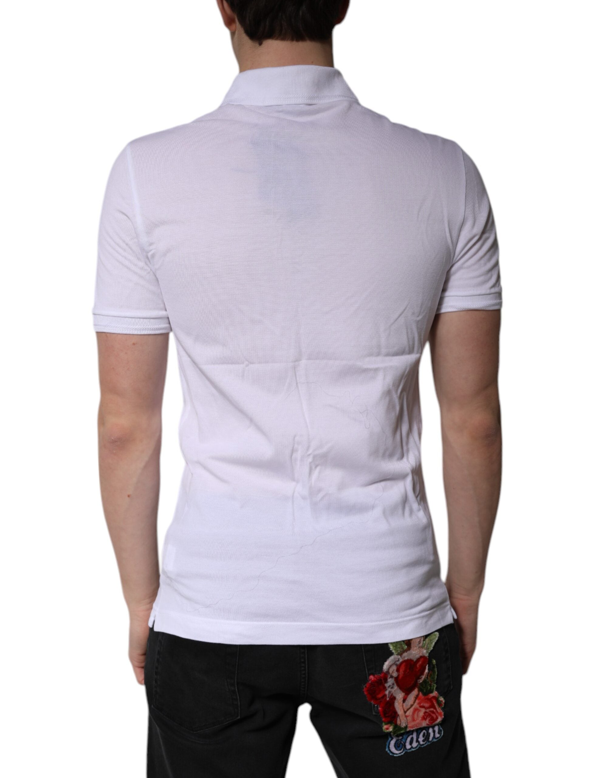 White Cotton Logo Collared Polo T-shirt - ventzia