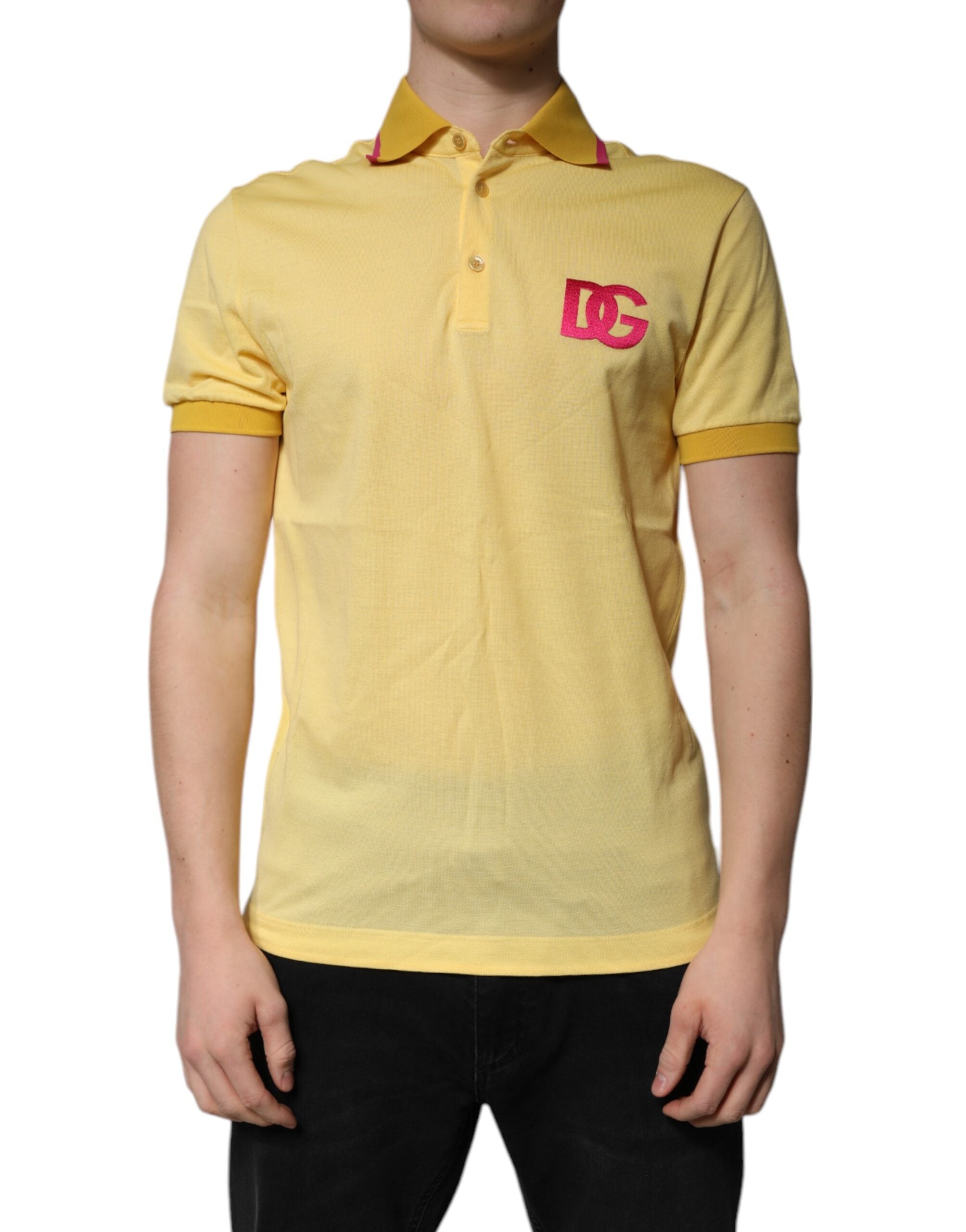 Yellow Cotton Logo Collared Polo T-shirt - ventzia