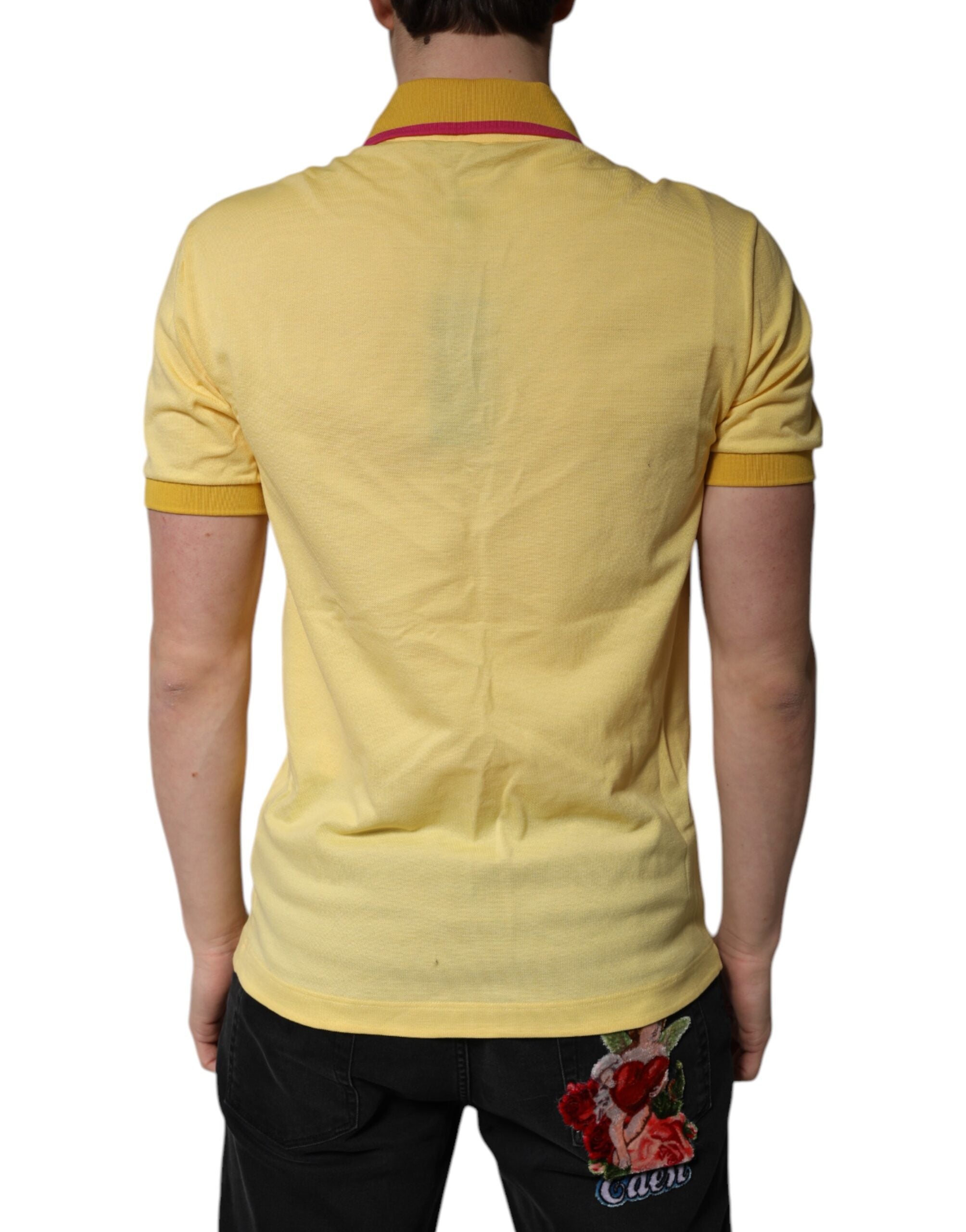 Yellow Cotton Logo Collared Polo T-shirt - ventzia