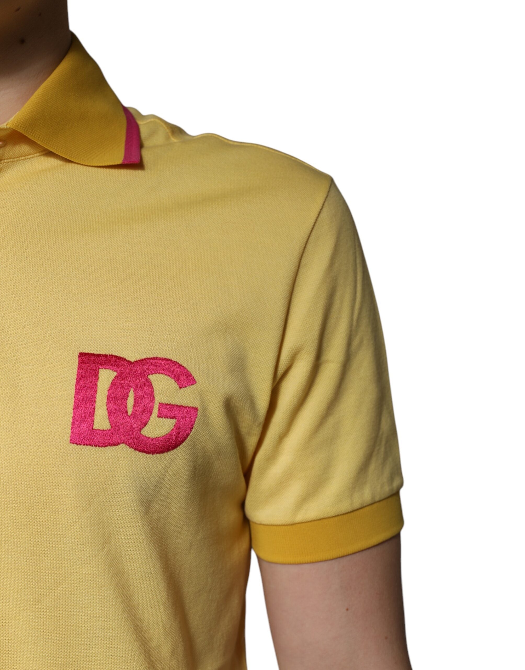 Yellow Cotton Logo Collared Polo T-shirt - ventzia