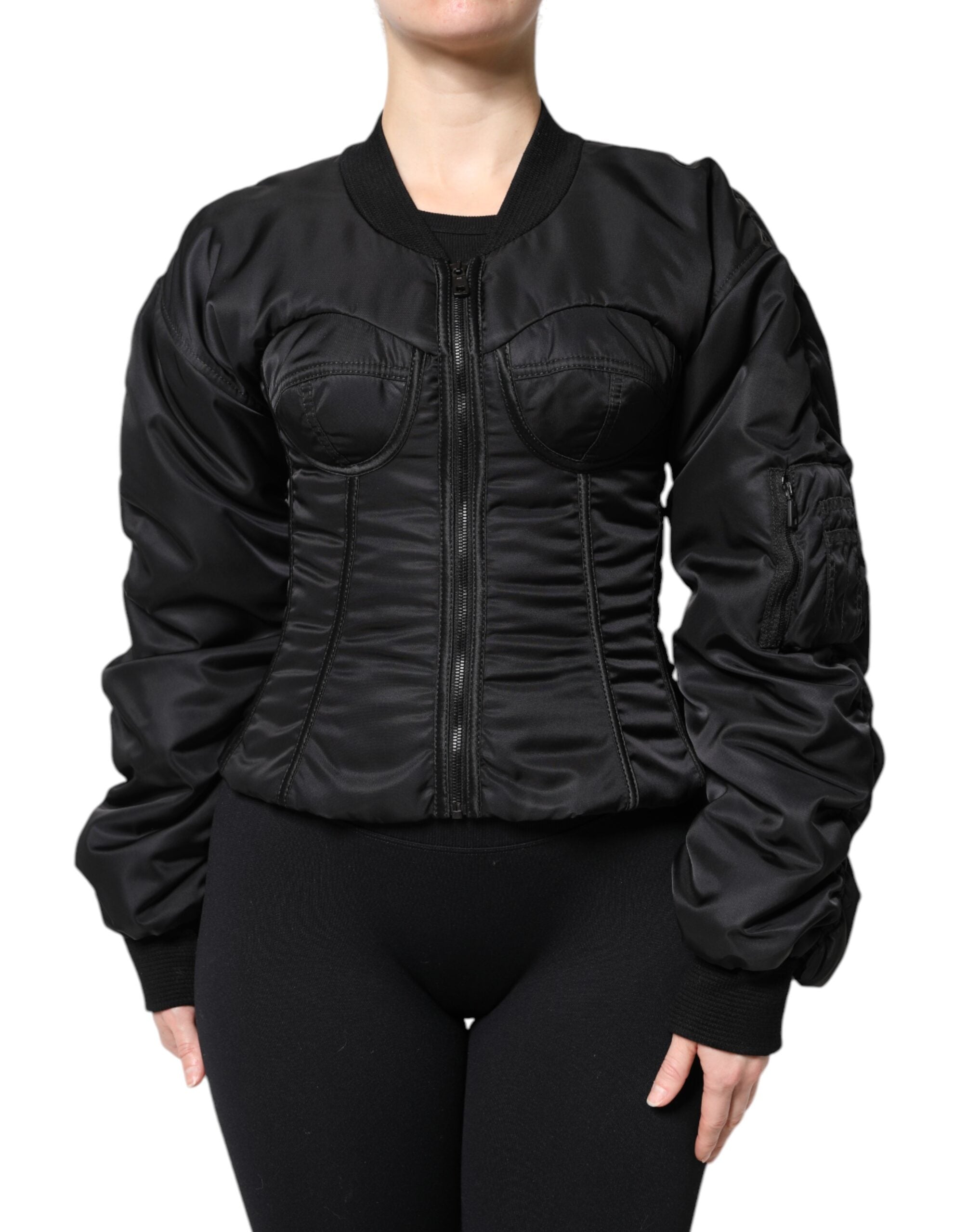 Black Nylon Full Zip Bustier Corset Jacket - ventzia