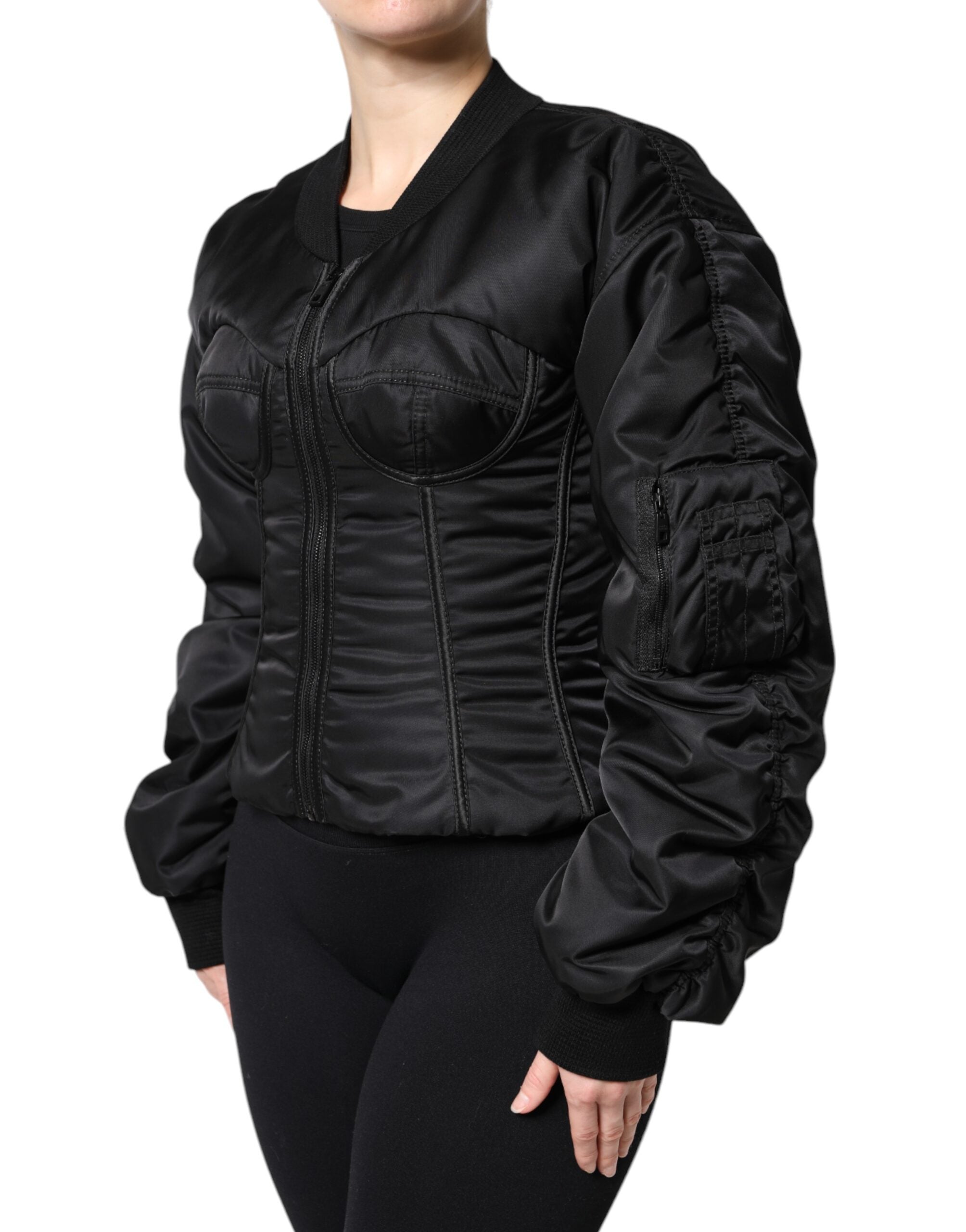 Black Nylon Full Zip Bustier Corset Jacket - ventzia
