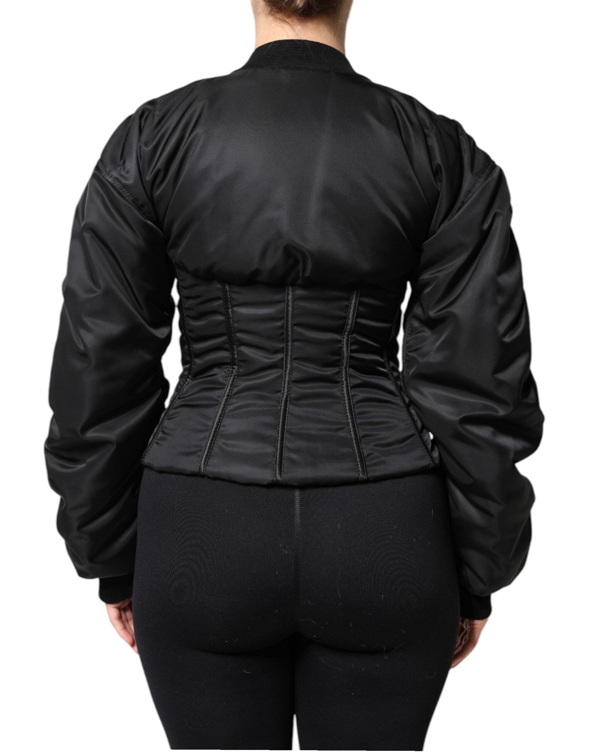 Black Nylon Full Zip Bustier Corset Jacket - ventzia