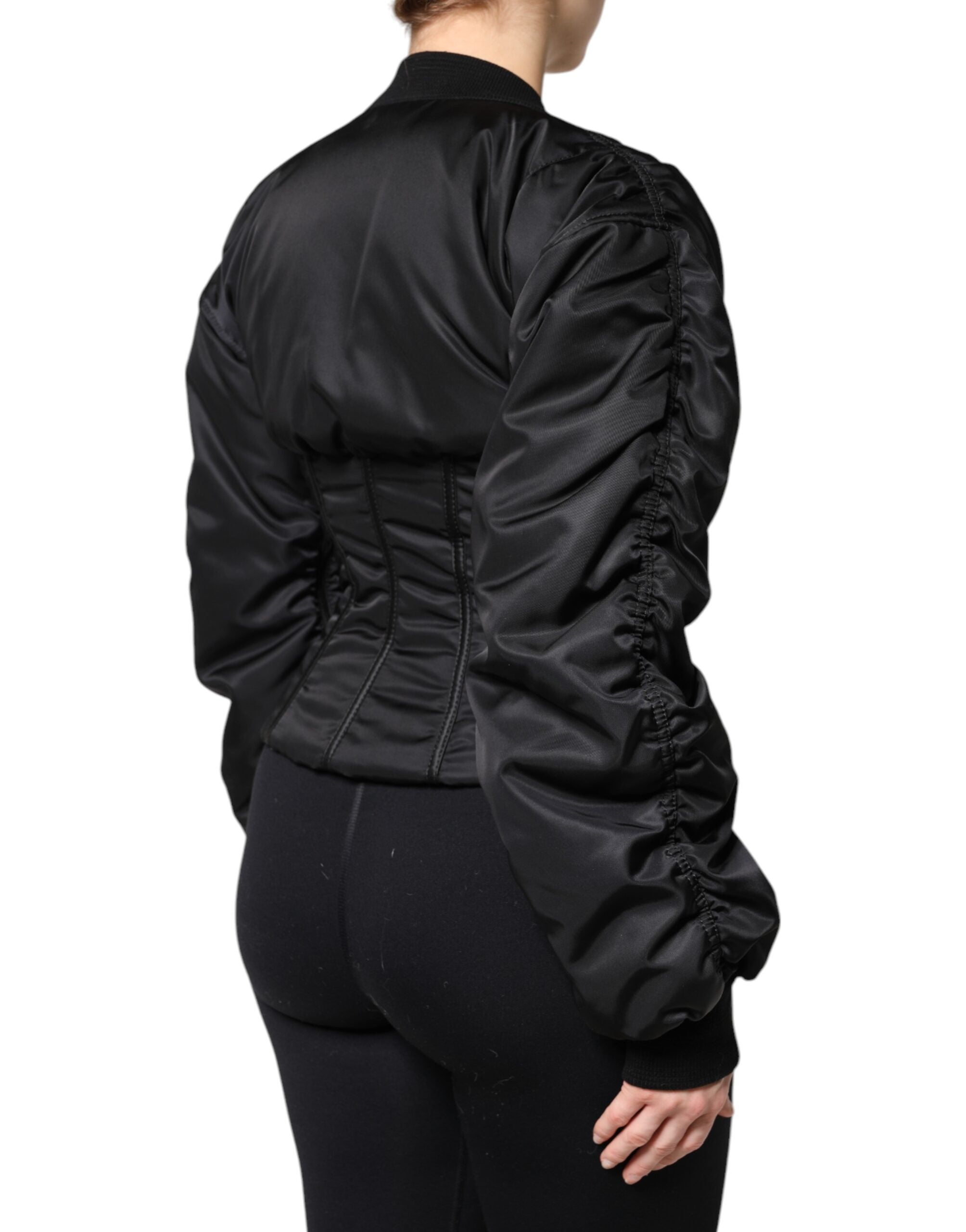 Black Nylon Full Zip Bustier Corset Jacket - ventzia
