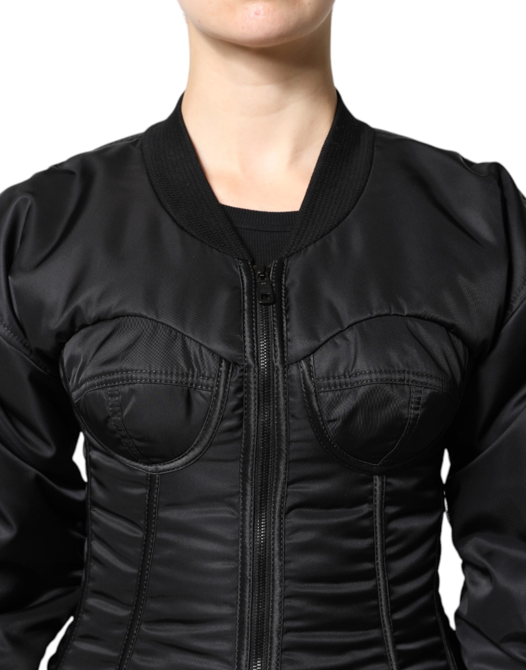 Black Nylon Full Zip Bustier Corset Jacket - ventzia