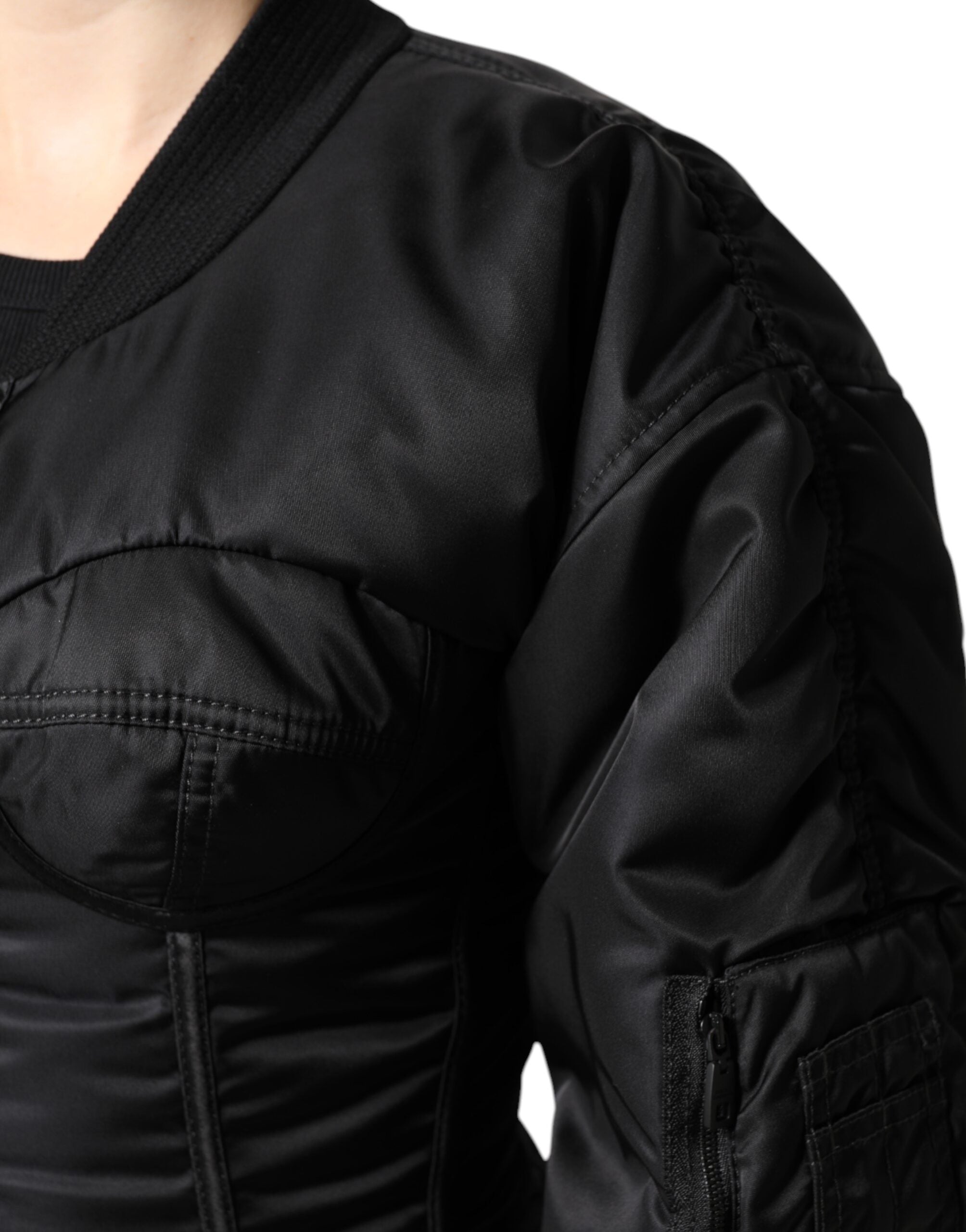 Black Nylon Full Zip Bustier Corset Jacket - ventzia