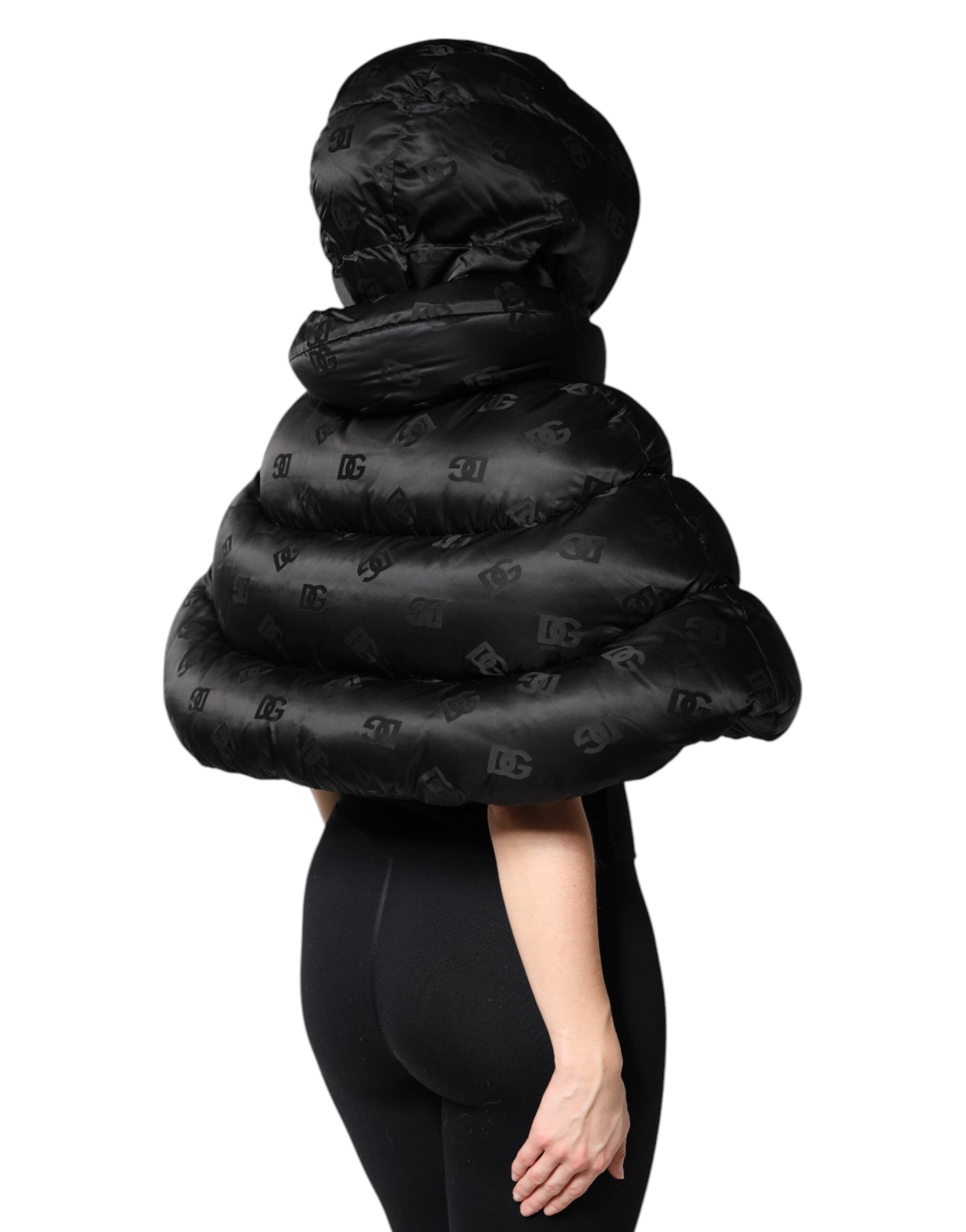 Black Padded Puffer Hooded Full Zip Cropped Jacket - ventzia