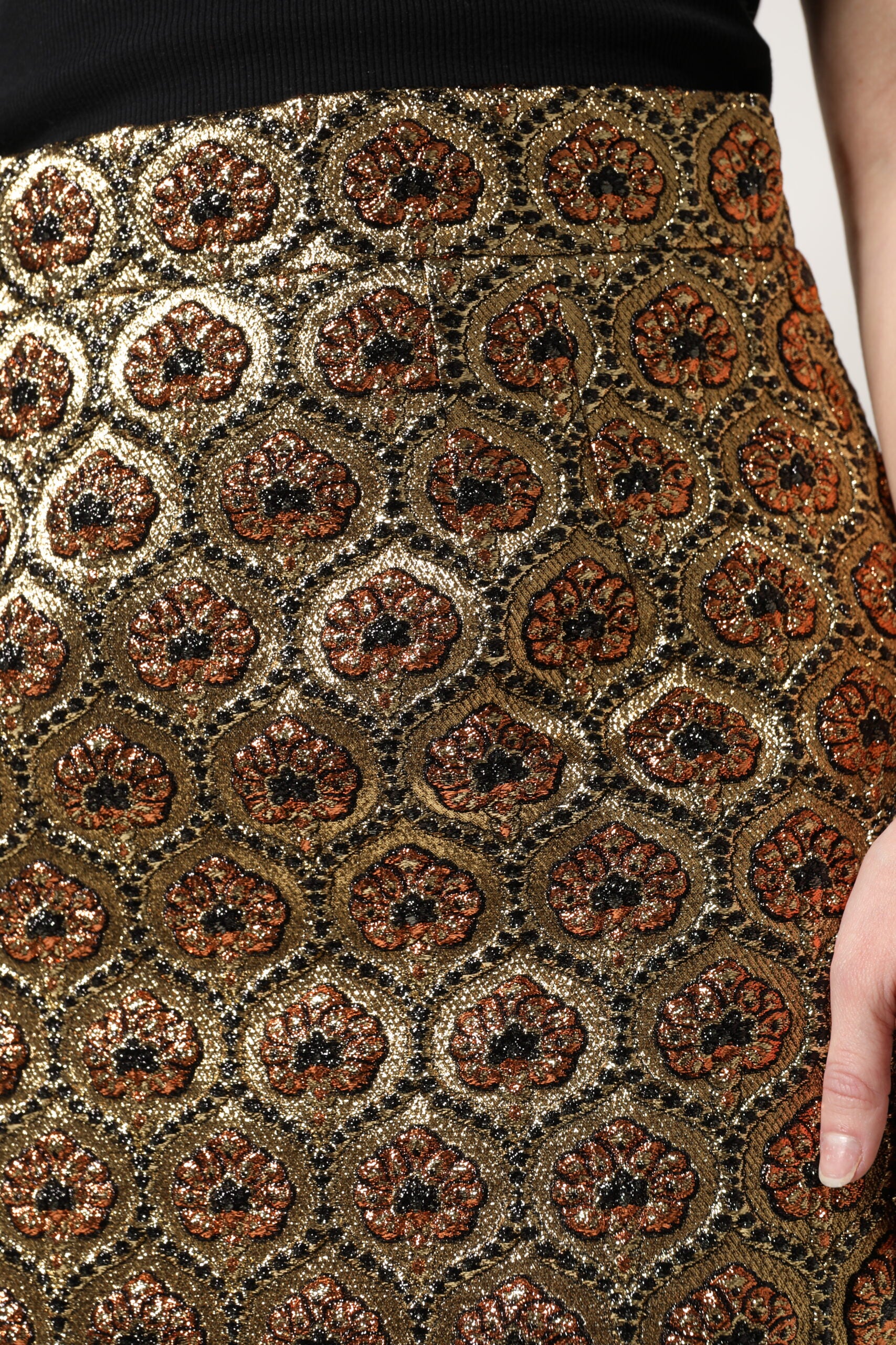Brown Polyester Brocade A-line Mini Skirt - ventzia