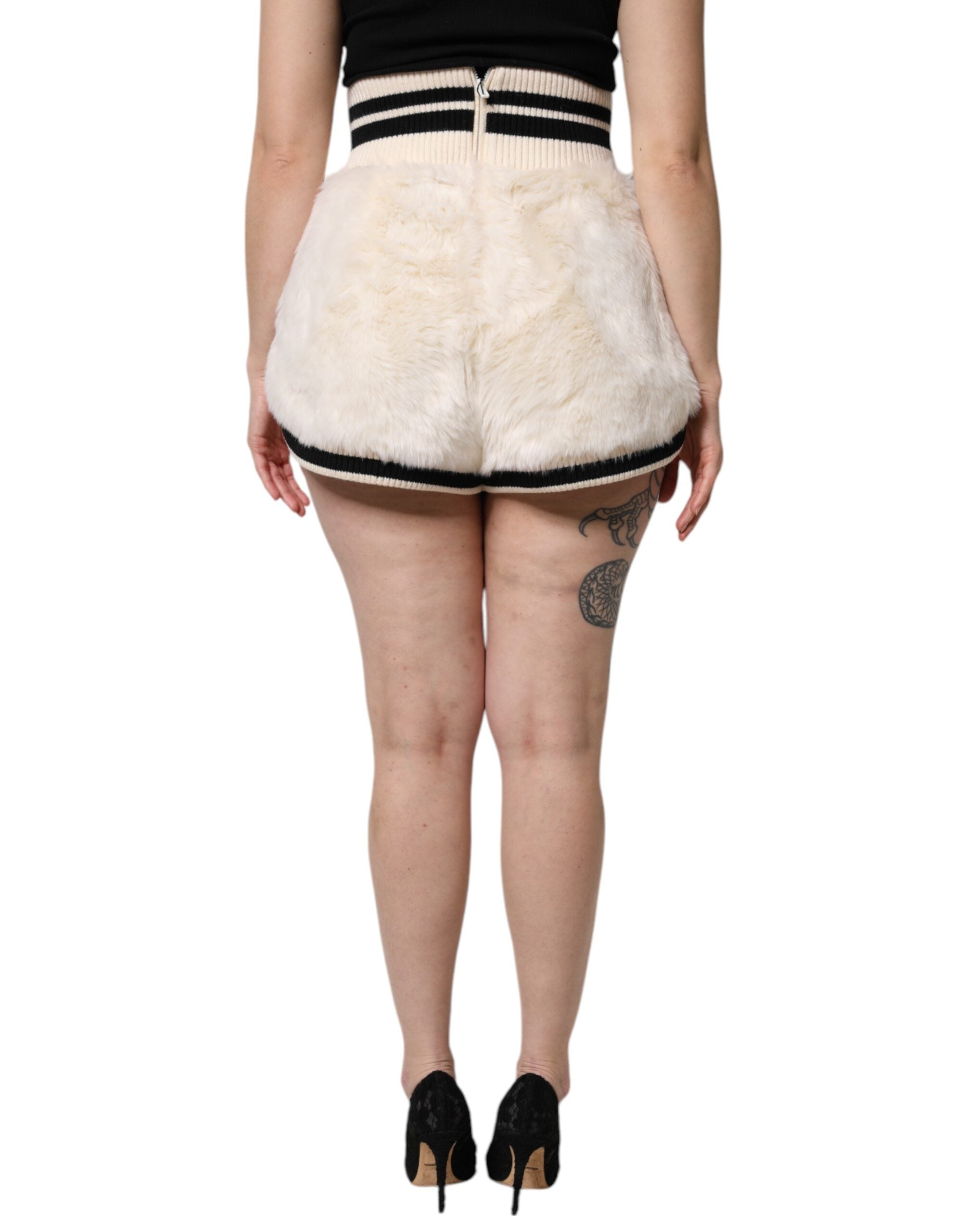 White Faux Fur High Waisted Hot Pants Short - ventzia