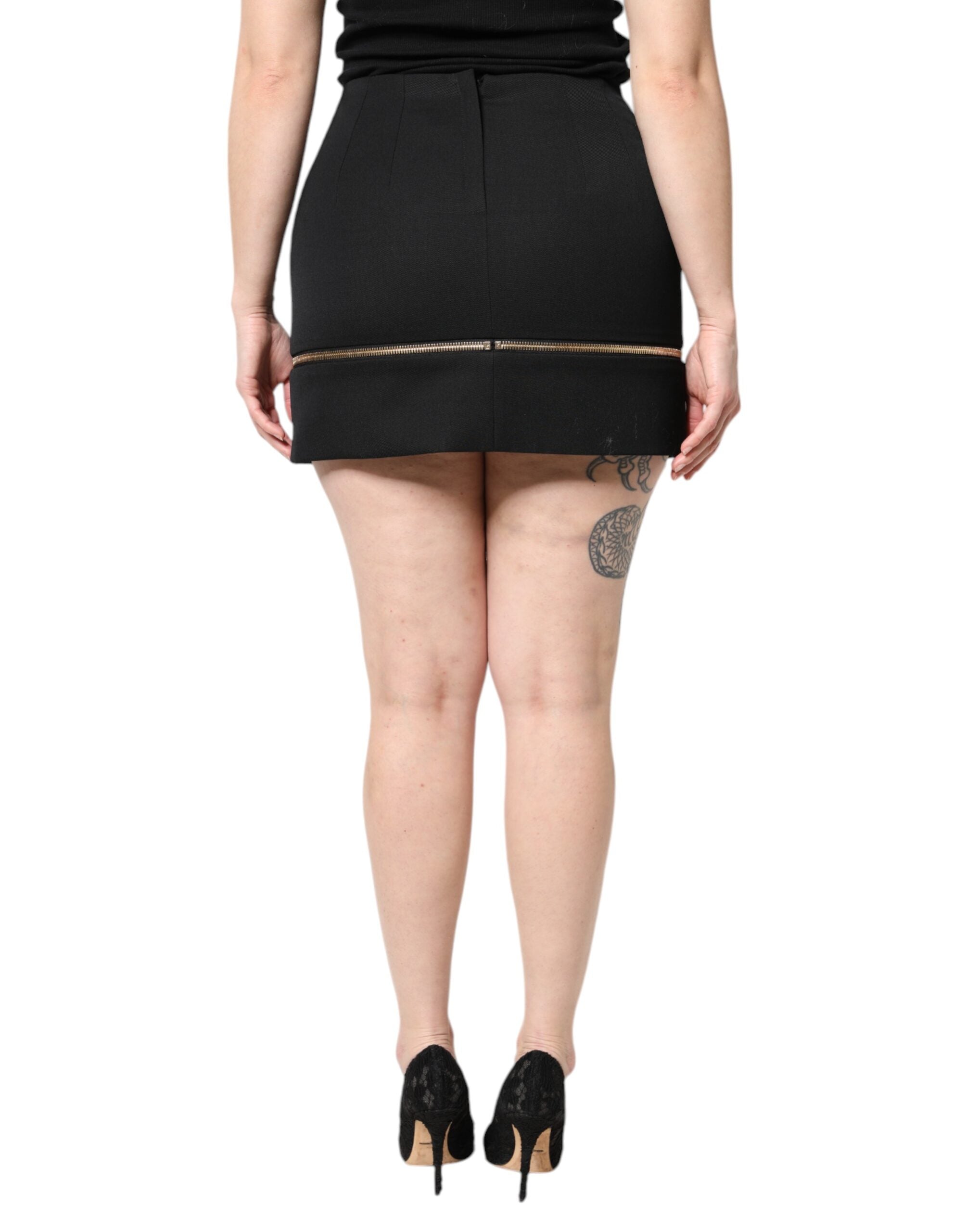 Black Virgin Wool High Waisted Mini Skirt - ventzia