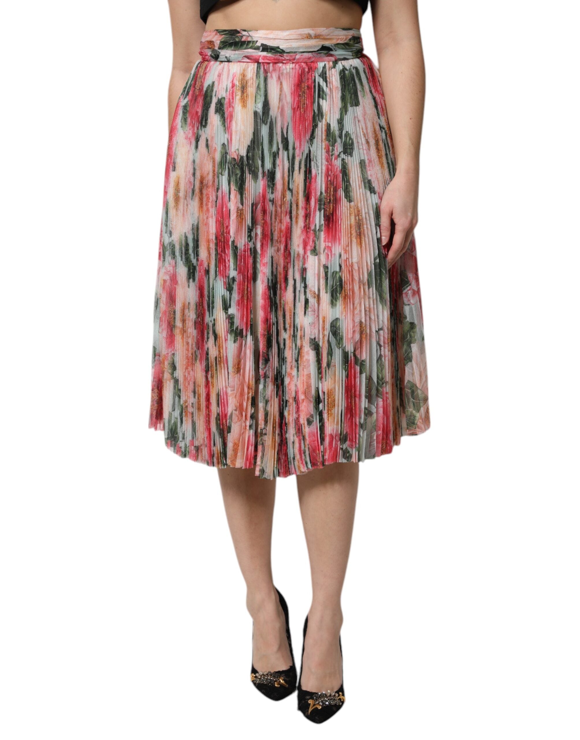 Multicolor Silk Floral High Waist Midi Skirt - ventzia