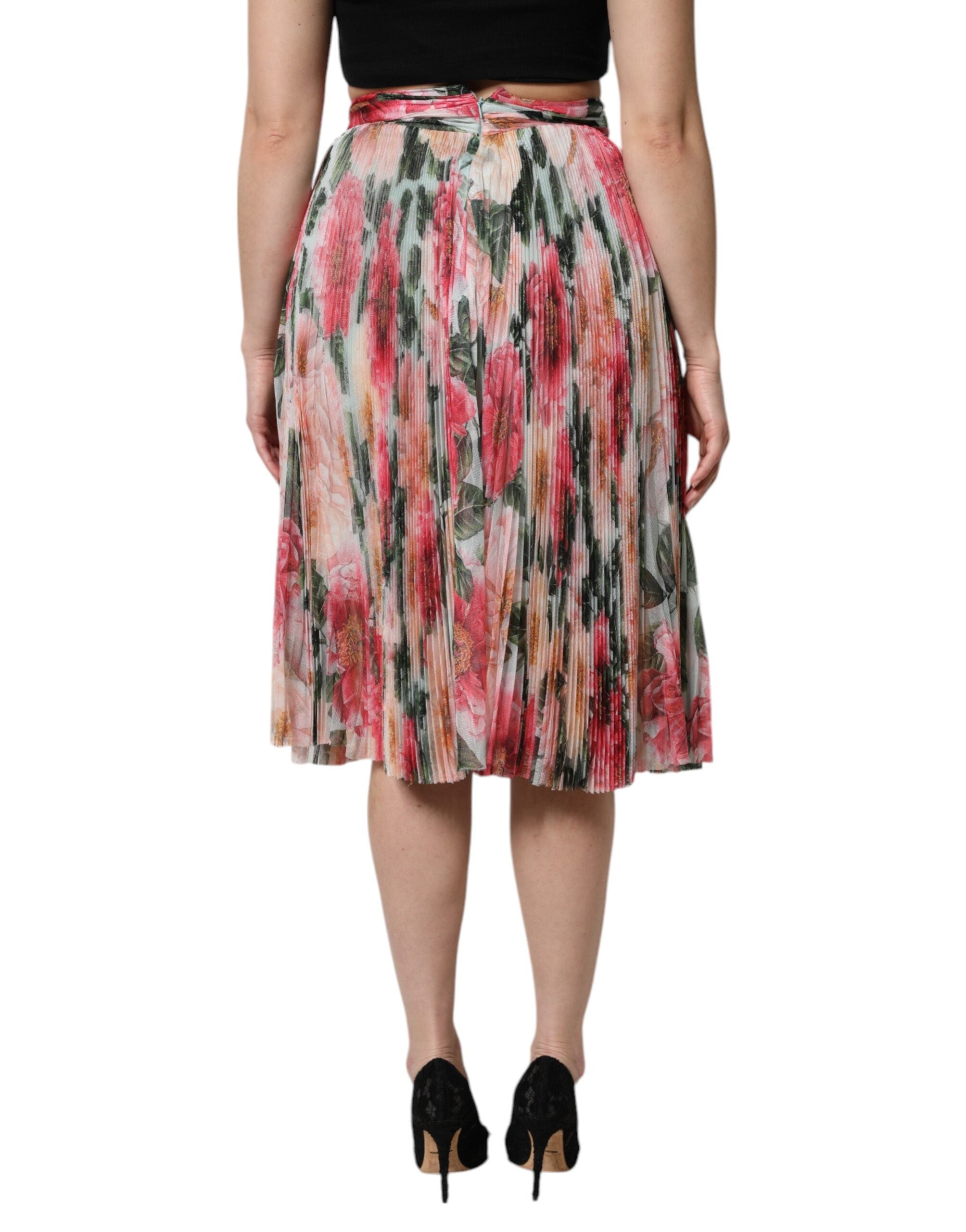 Multicolor Silk Floral High Waist Midi Skirt - ventzia