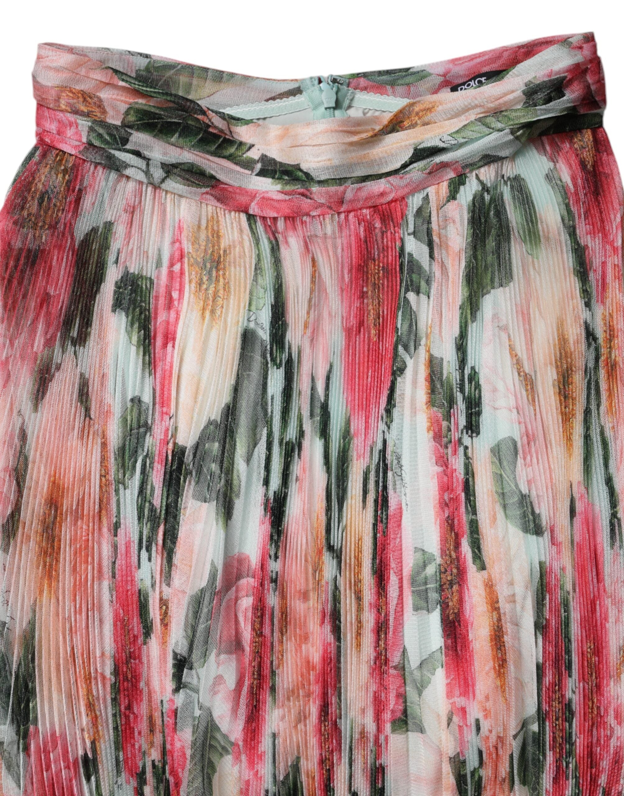Multicolor Silk Floral High Waist Midi Skirt - ventzia