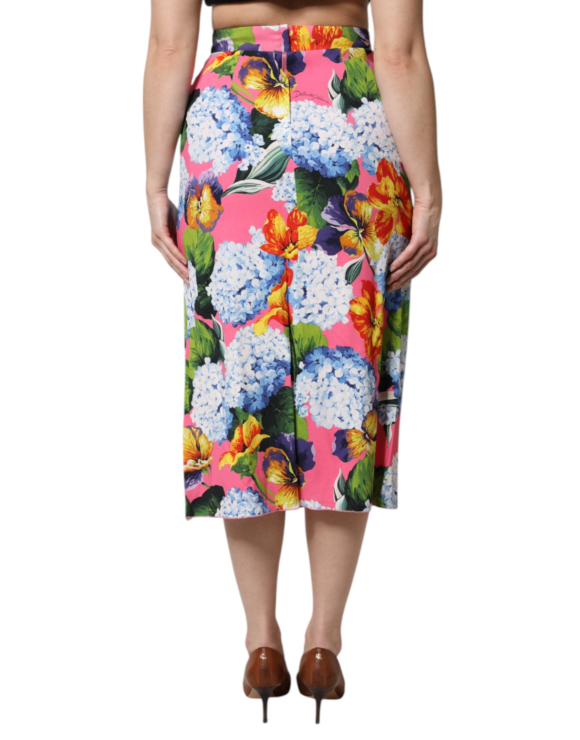 Multicolor Floral Print High Waist Midi Skirt - ventzia