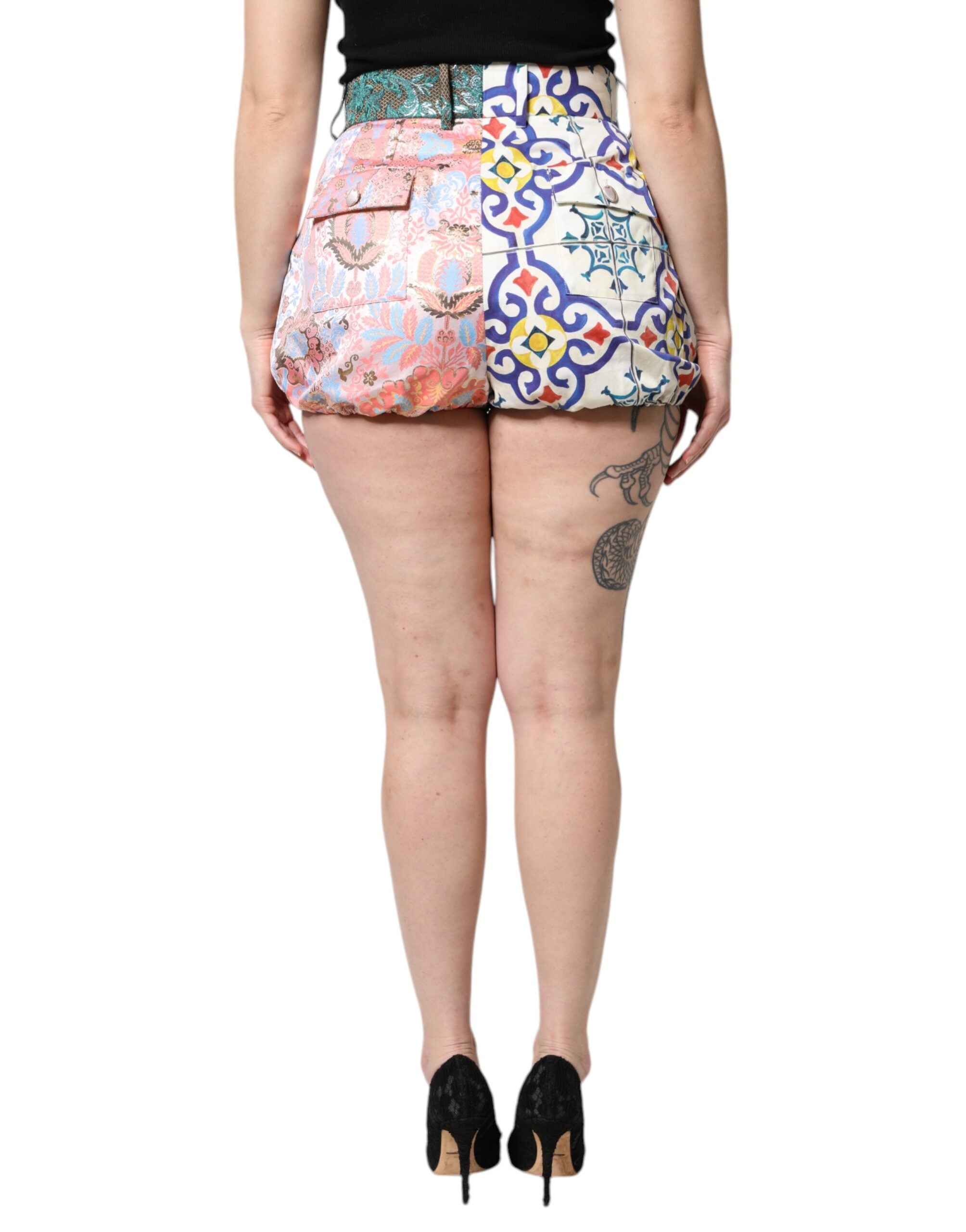 Multicolor Cotton Patchwork Hot Pants Shorts - ventzia