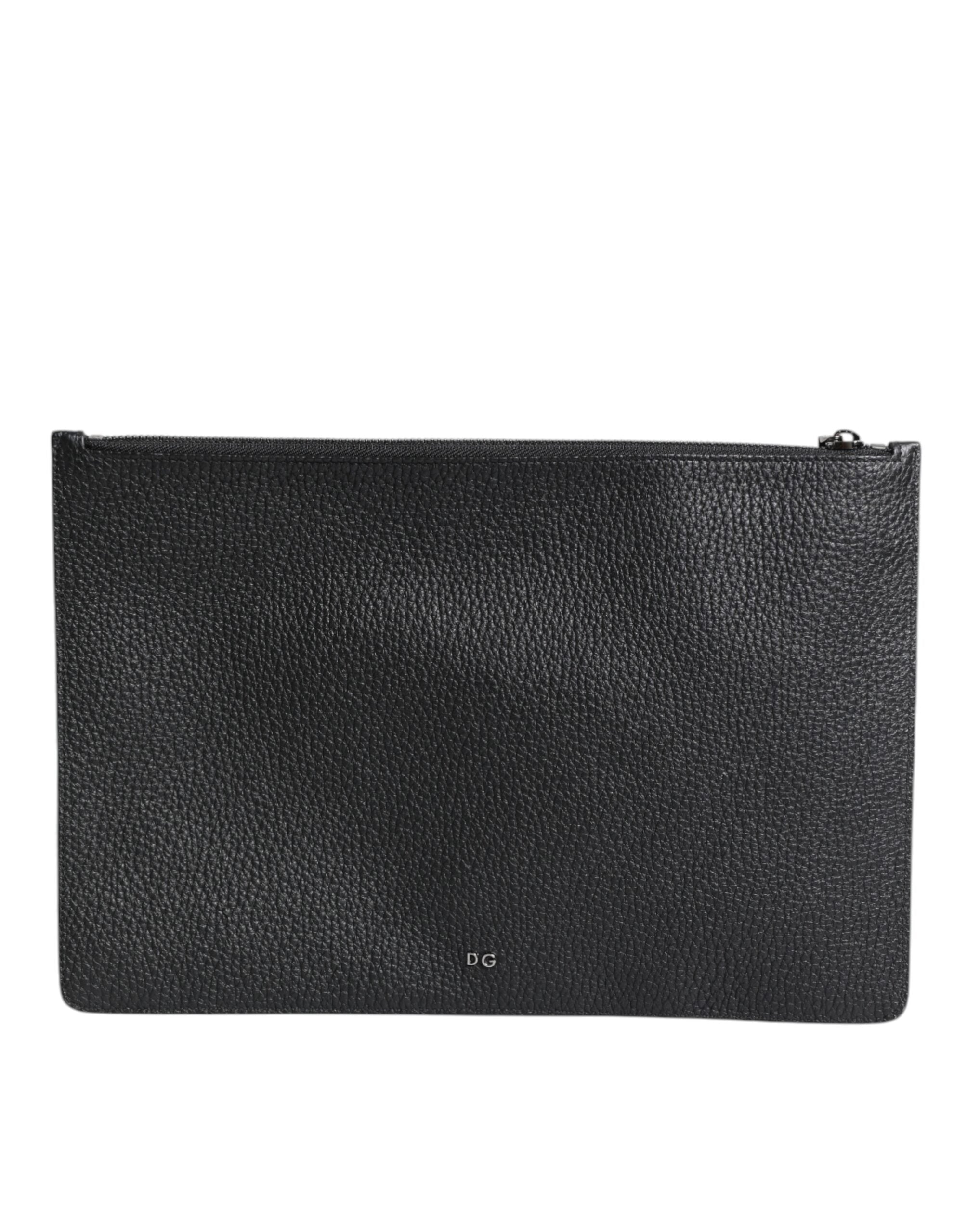 Black Calfskin Crown Embellished Clutch Pouch Bag - ventzia