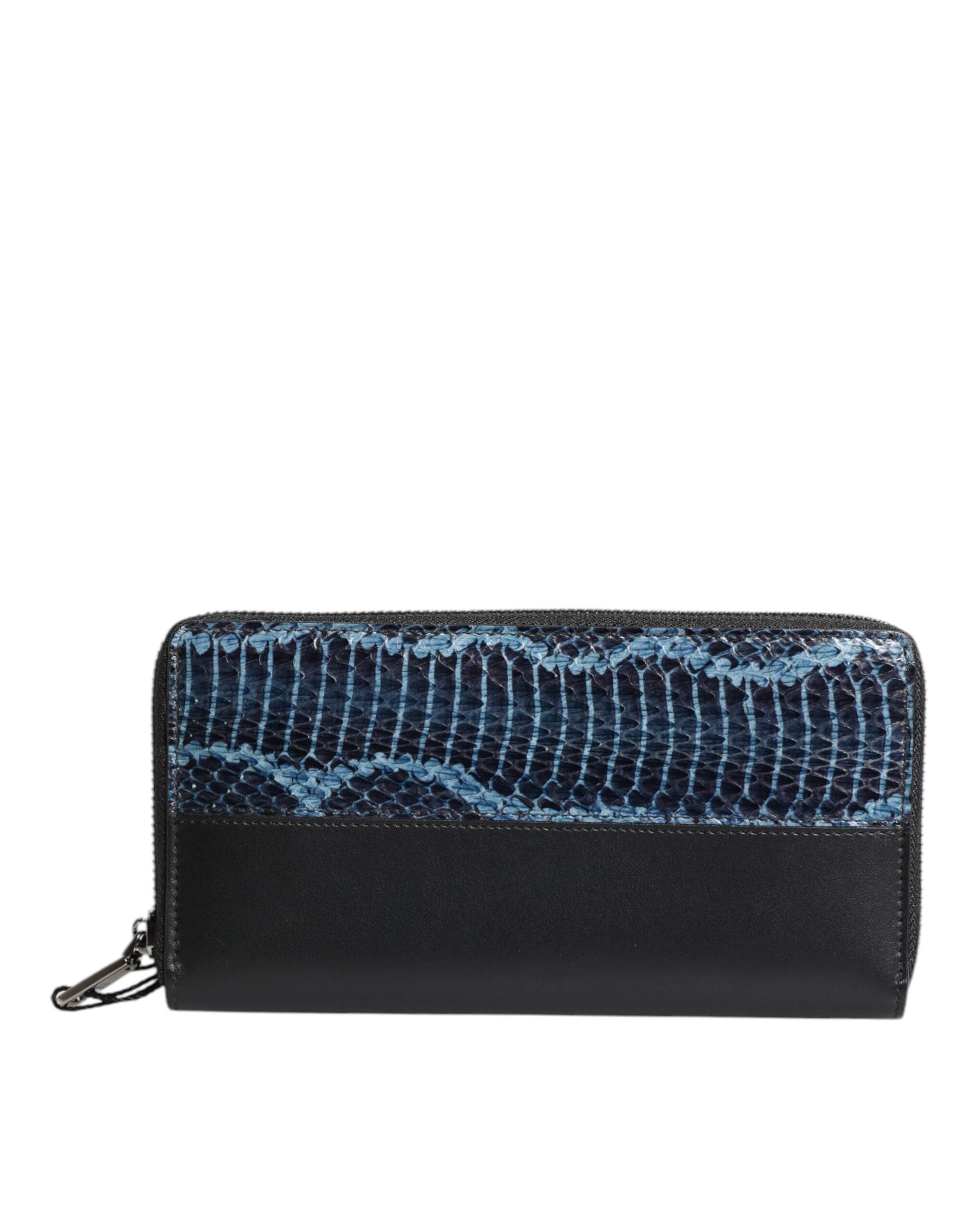 Black Blue Exotic Leather Embossed Continental Wallet - ventzia