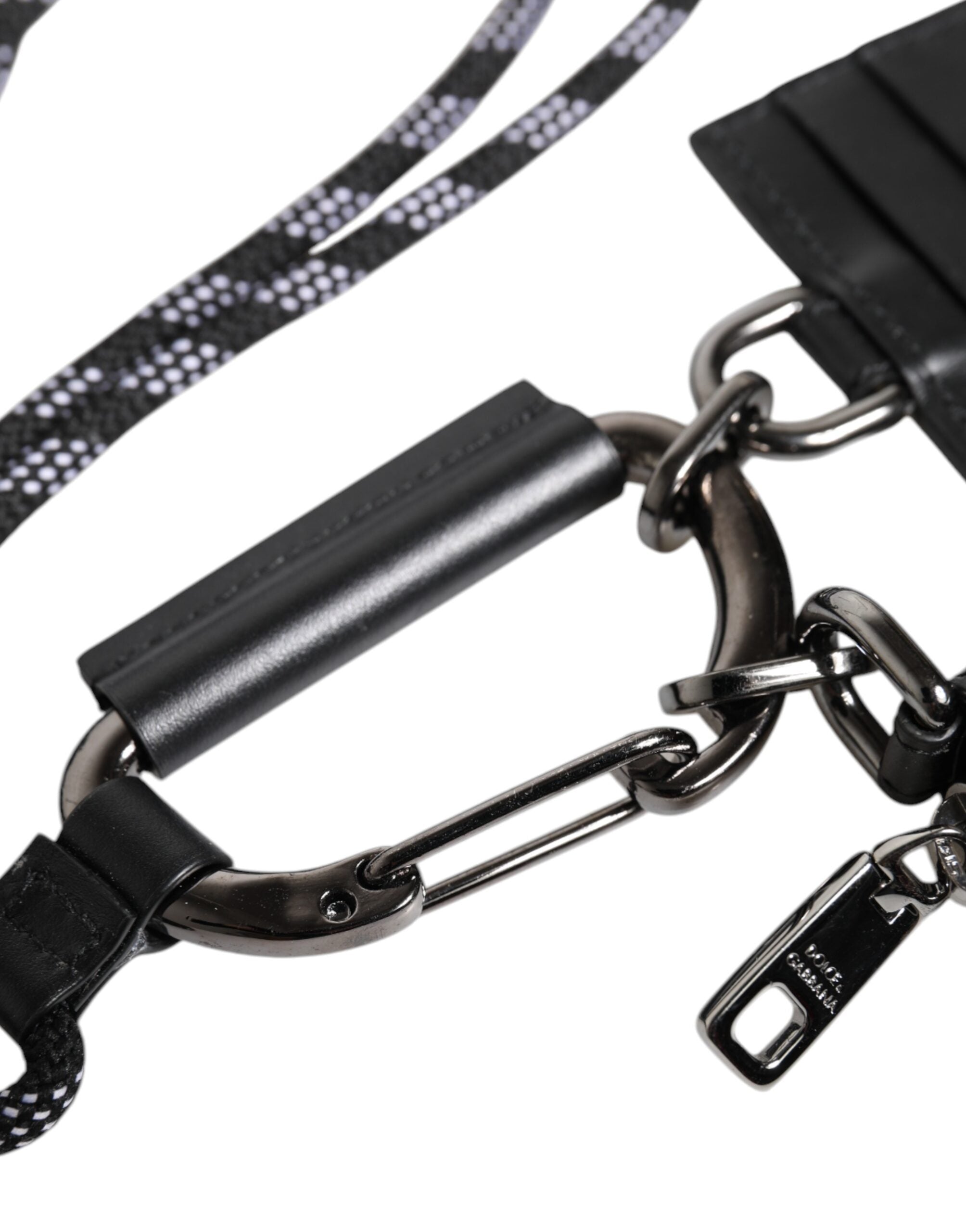 Black Leather Lanyard Zip Around Card Holder Wallet - ventzia
