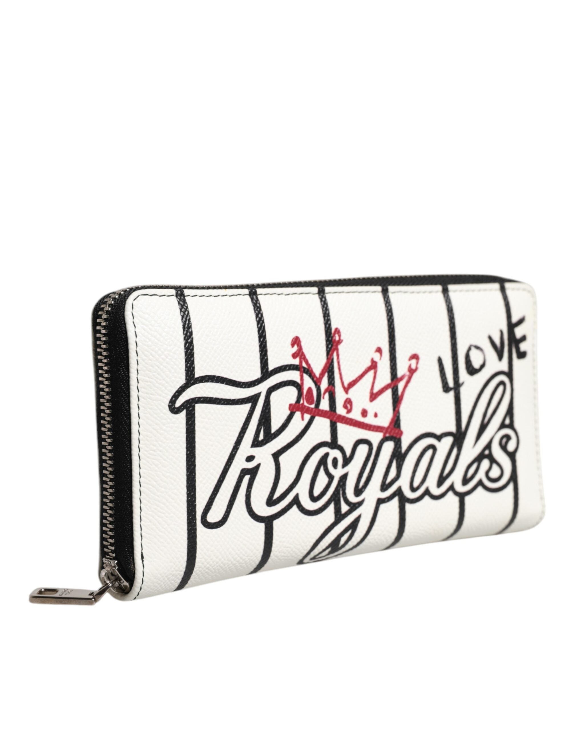 White Leather DG Crown Royals Continental Zip Around Wallet - ventzia