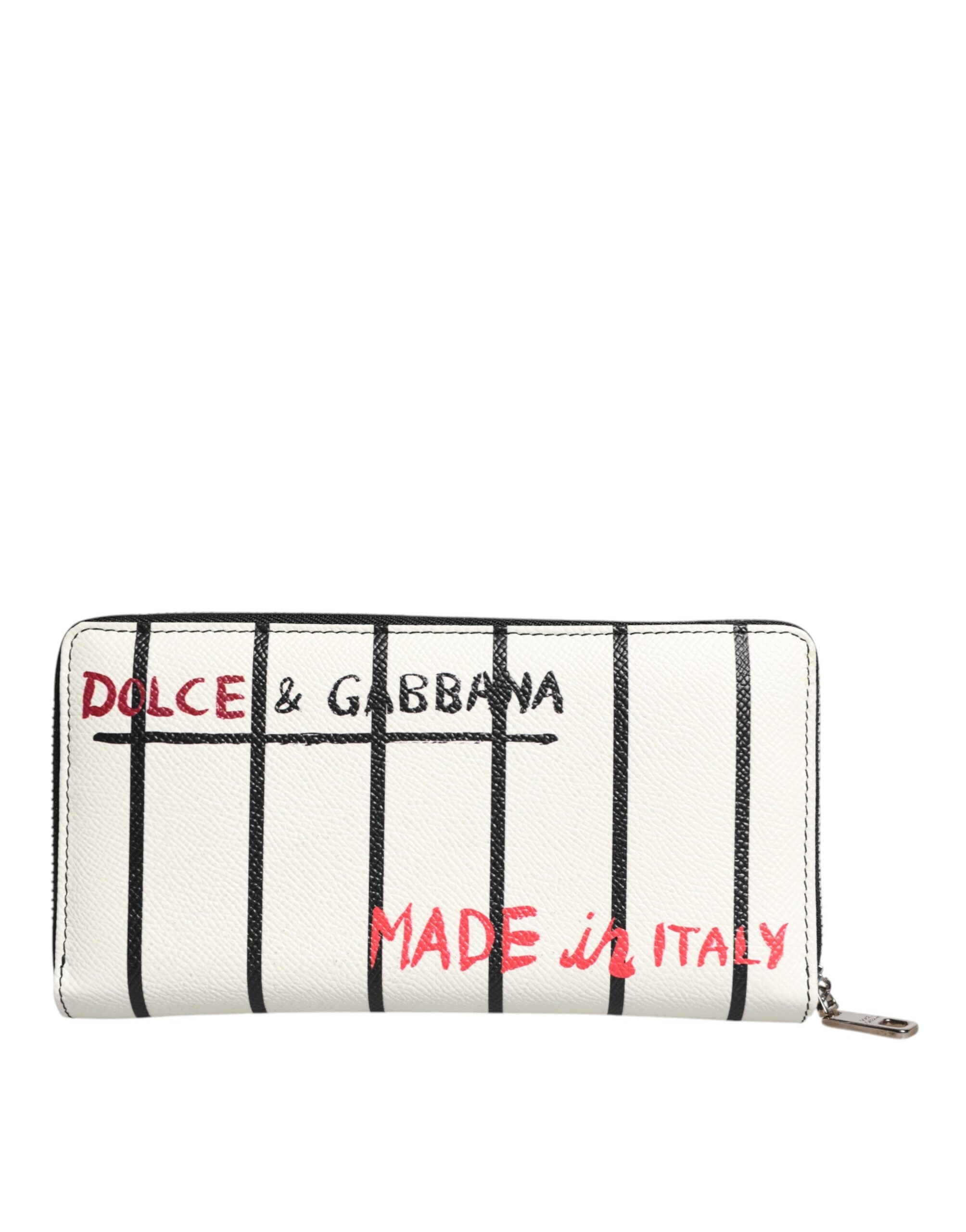 White Leather DG Crown Royals Continental Zip Around Wallet - ventzia