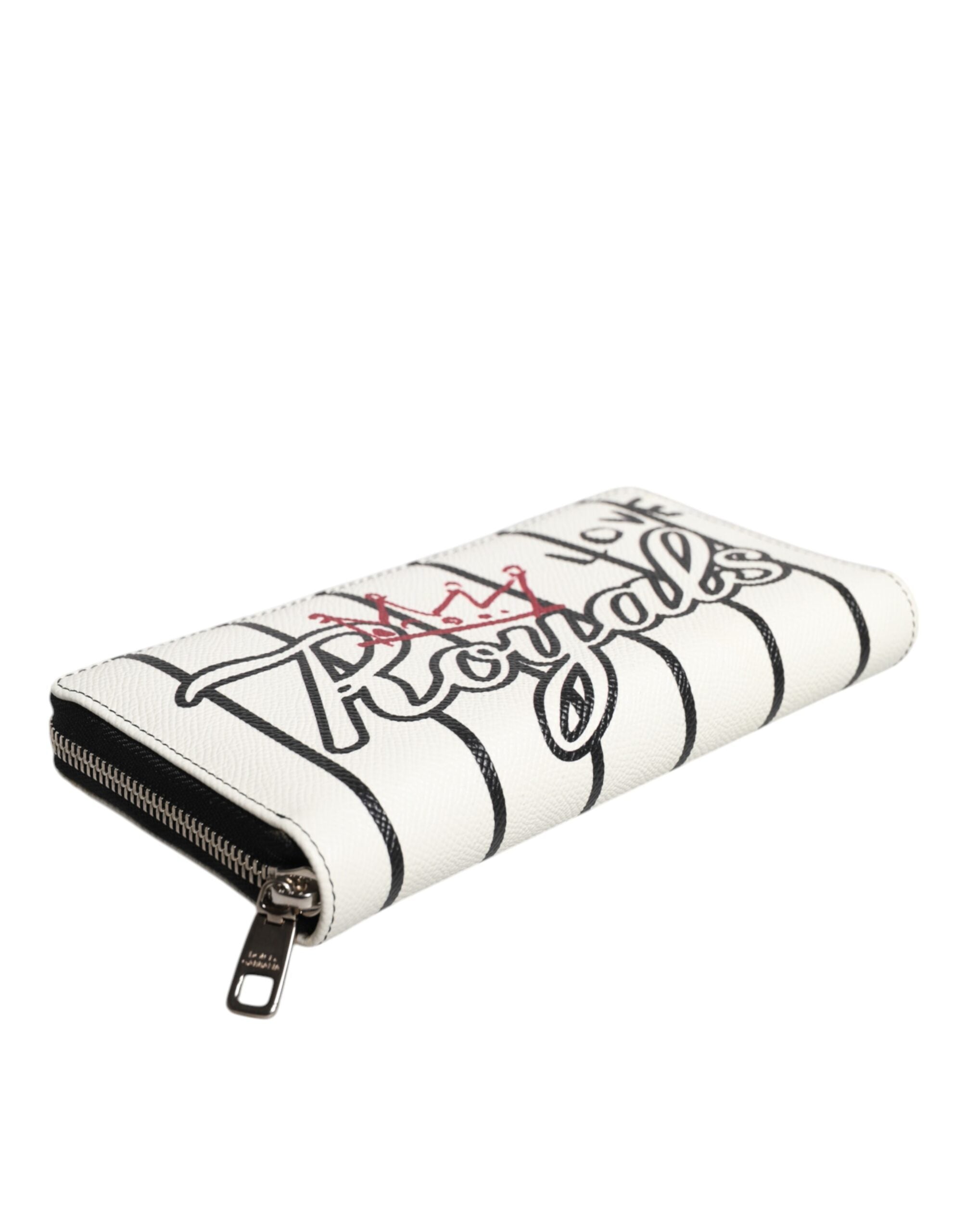 White Leather DG Crown Royals Continental Zip Around Wallet - ventzia