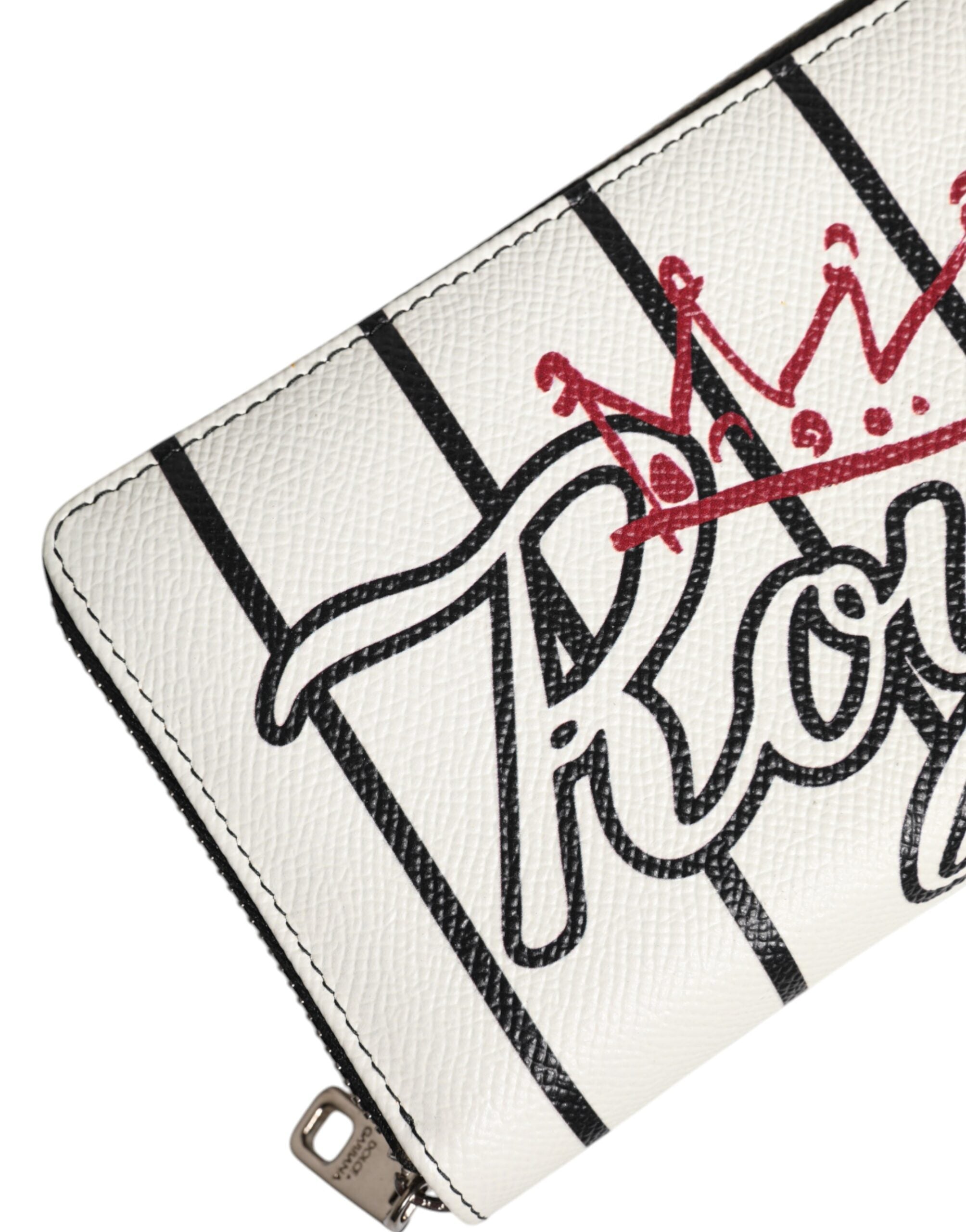 White Leather DG Crown Royals Continental Zip Around Wallet - ventzia