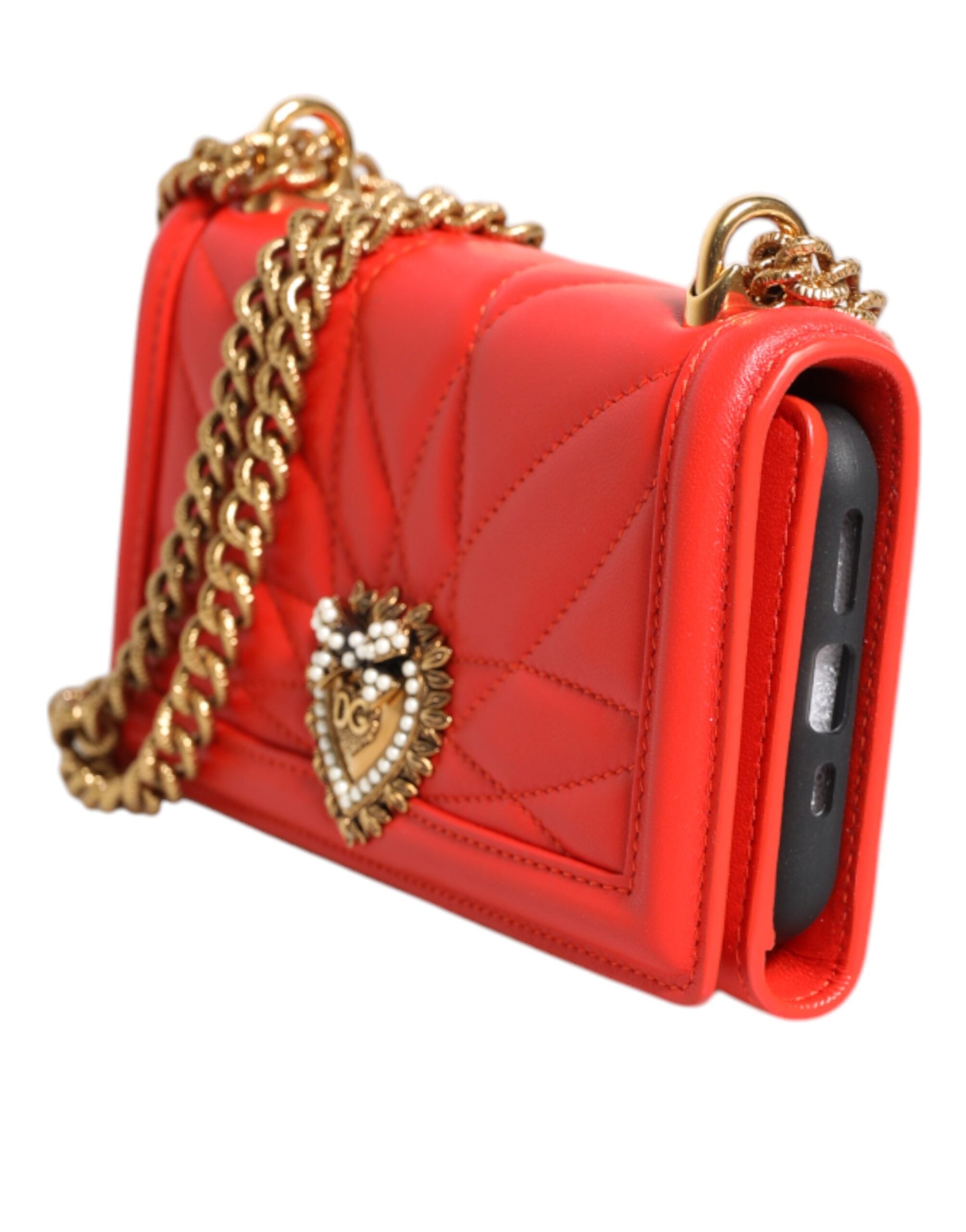 Red Leather Quilted Devotion Crossbody Phone Cover Bag - ventzia