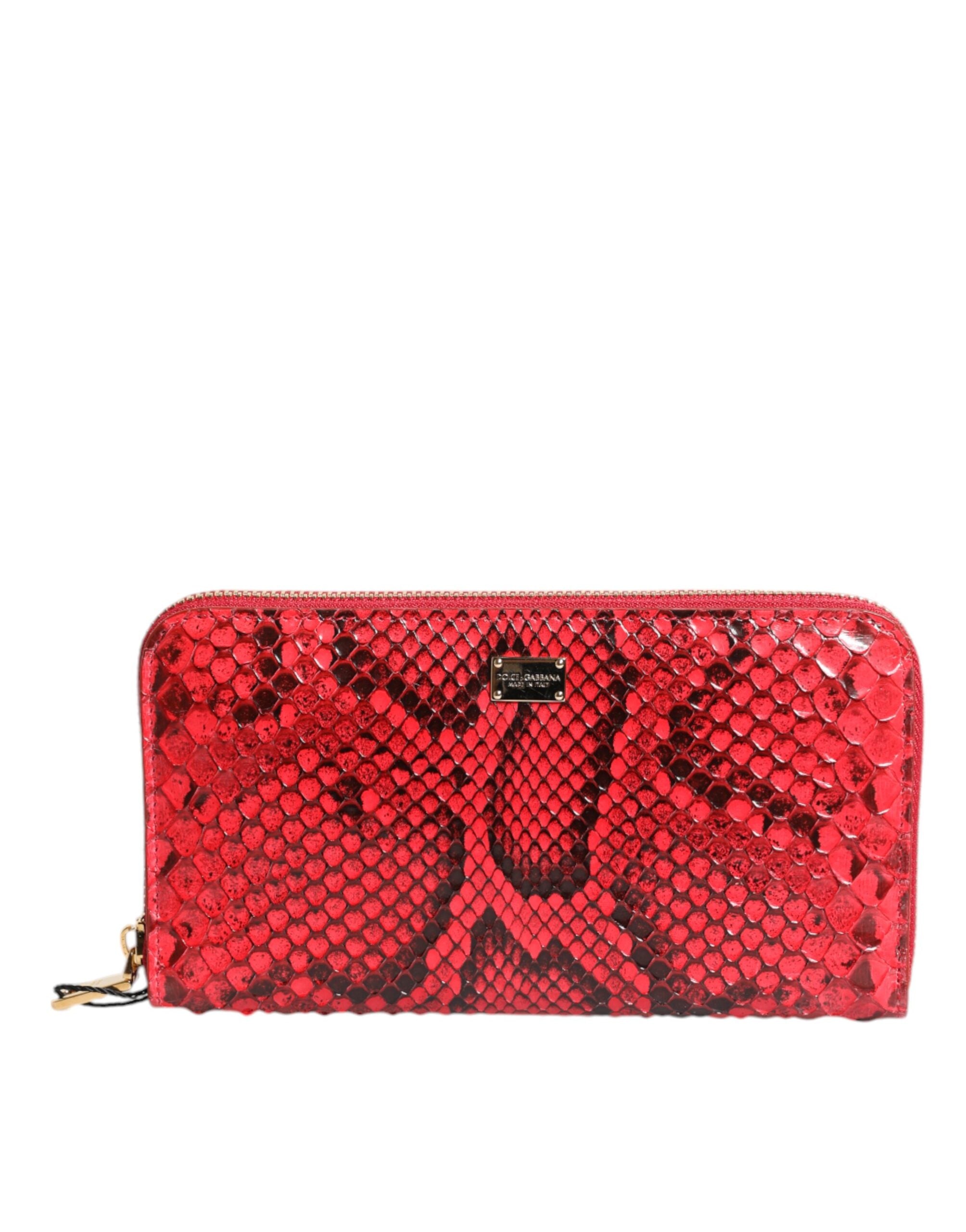 Red Exotic Leather Zip Around Continental Clutch Wallet - ventzia