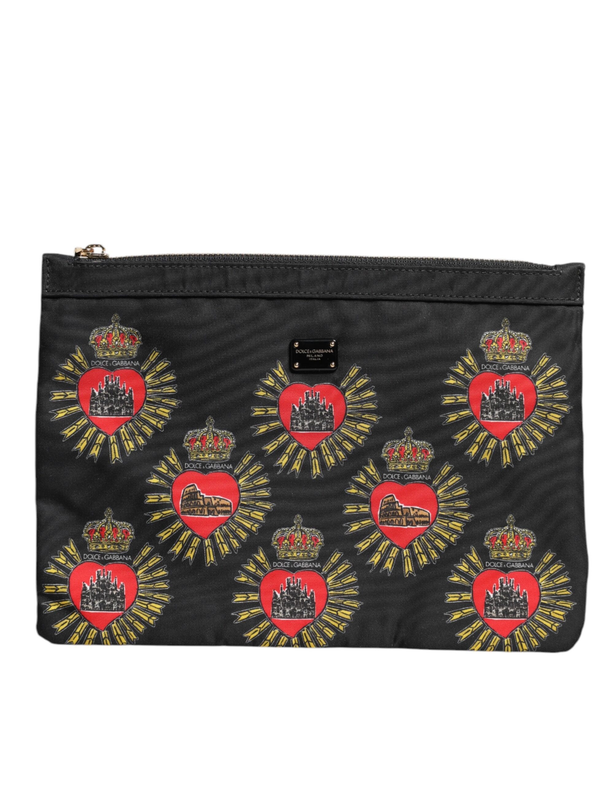 Black Red Nylon Sacred Heart Clutch Pouch Bag - ventzia