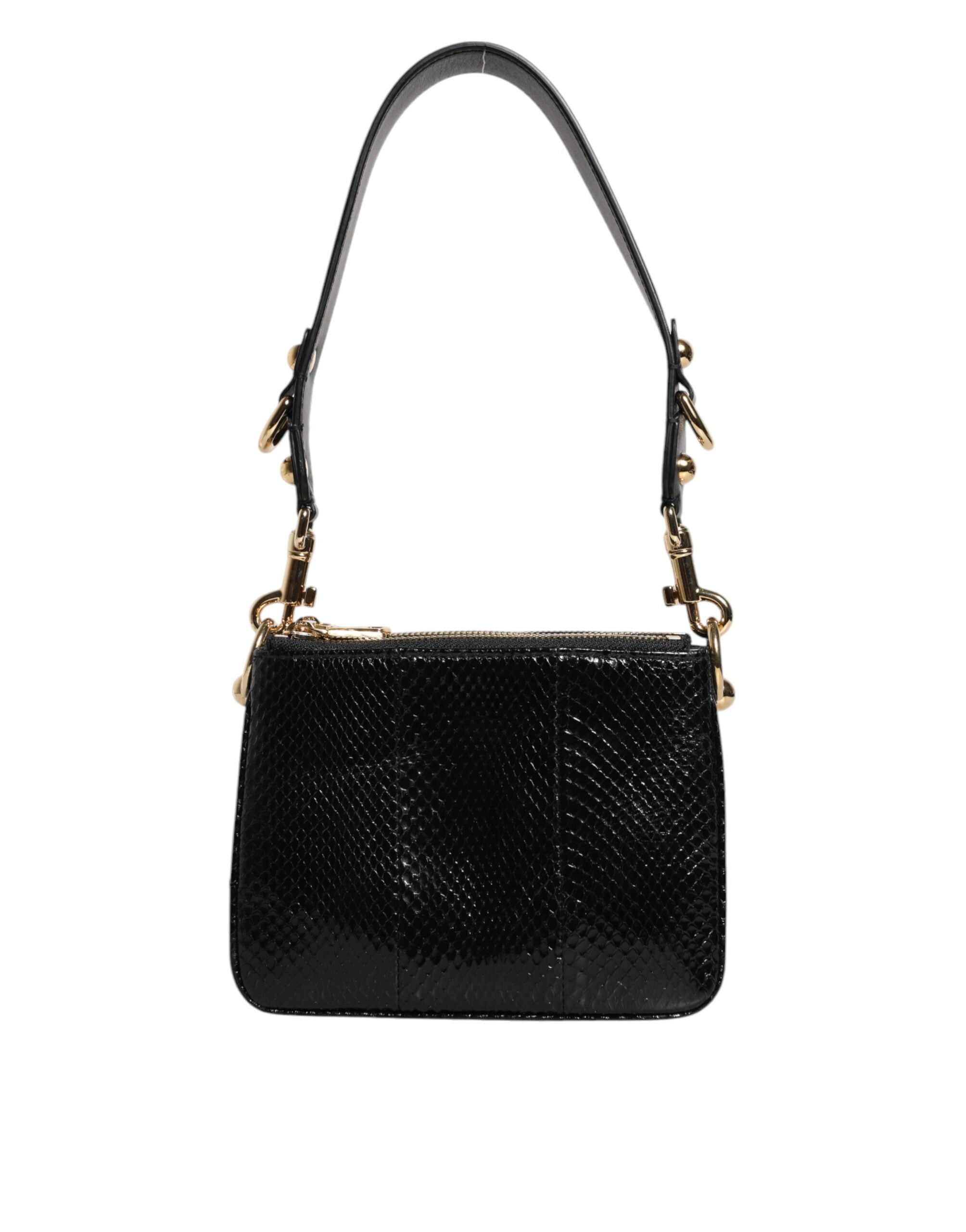 Black Exotic Leather Shoulder Sling Clutch Bag - ventzia