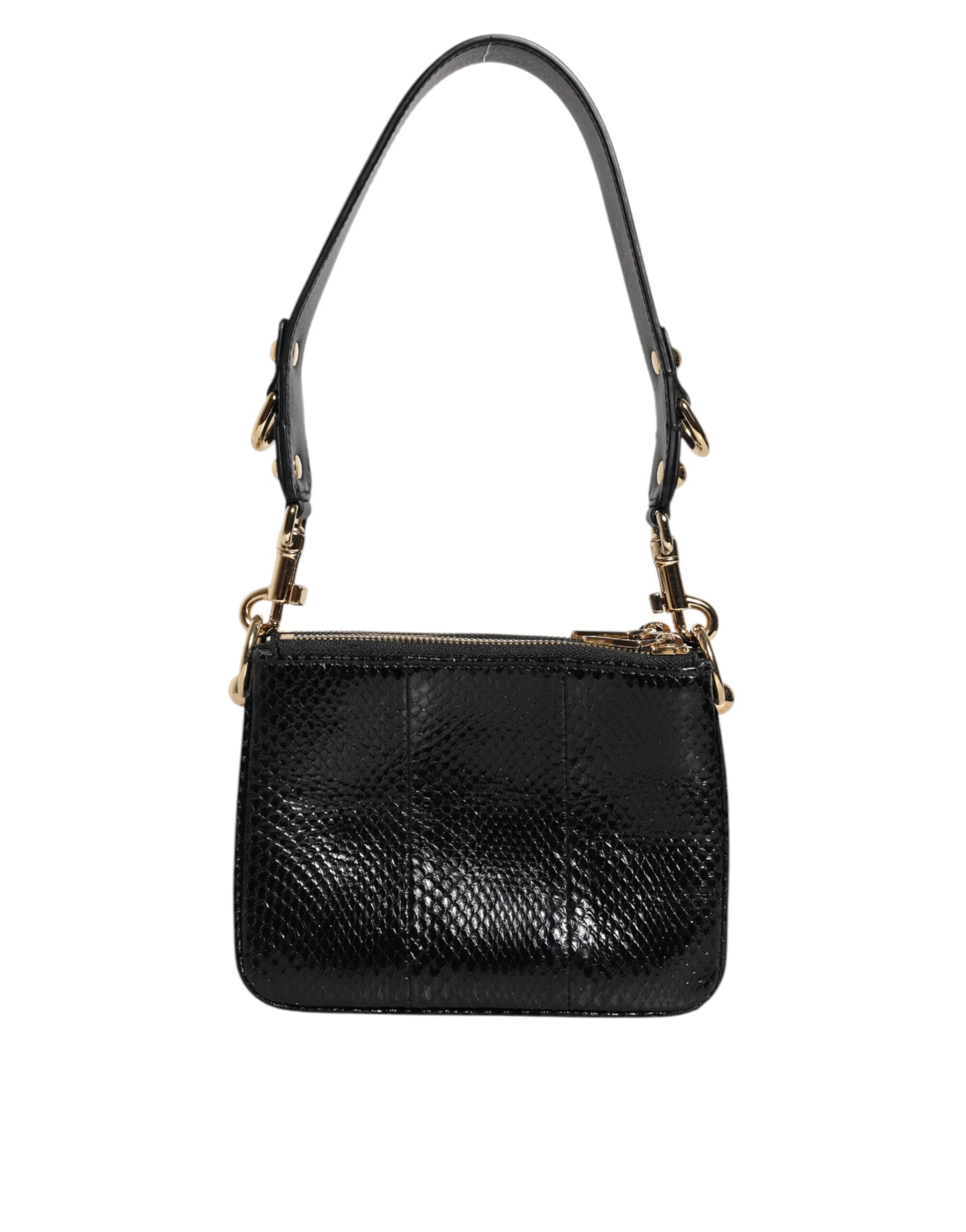Black Exotic Leather Shoulder Sling Clutch Bag - ventzia