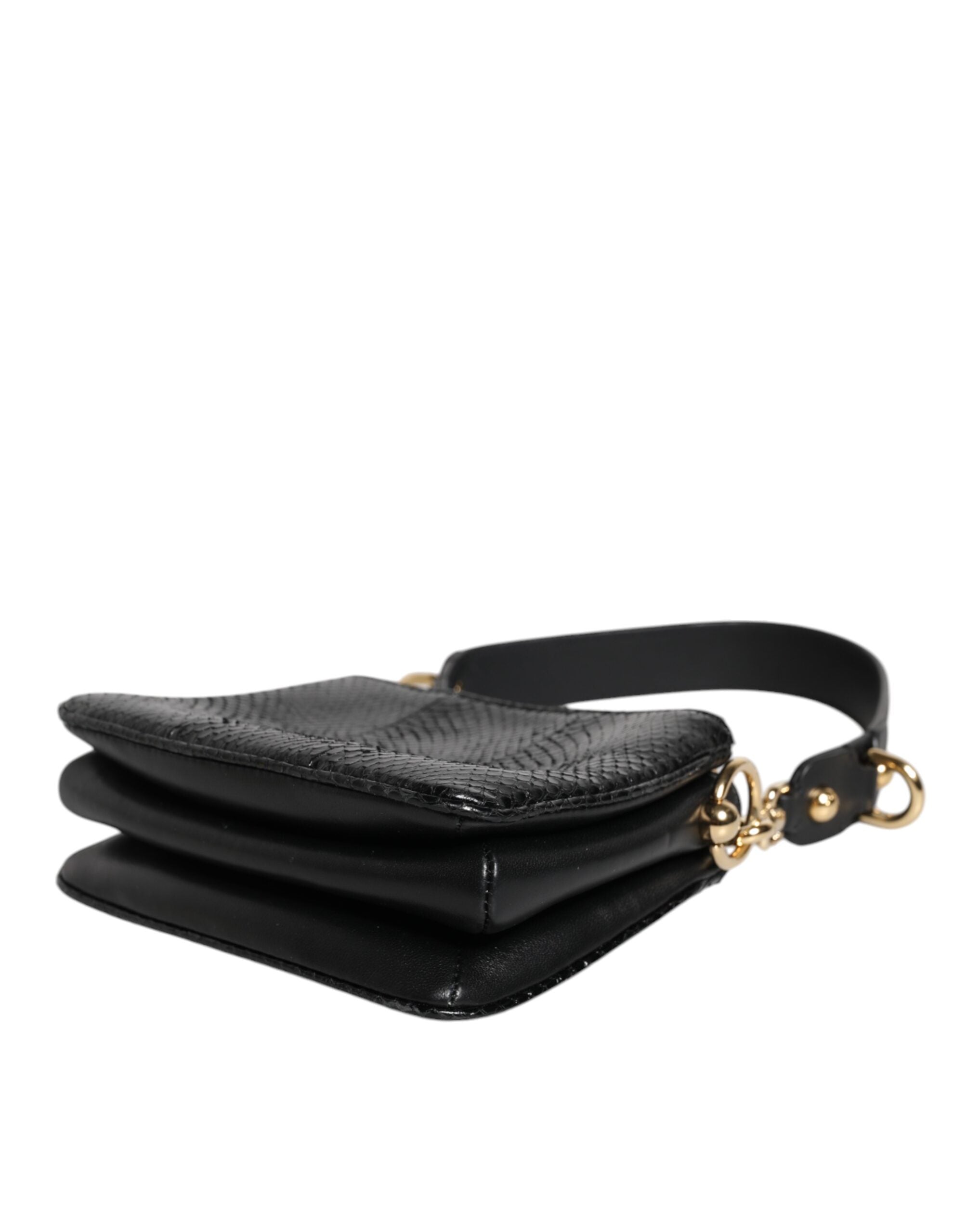 Black Exotic Leather Shoulder Sling Clutch Bag - ventzia