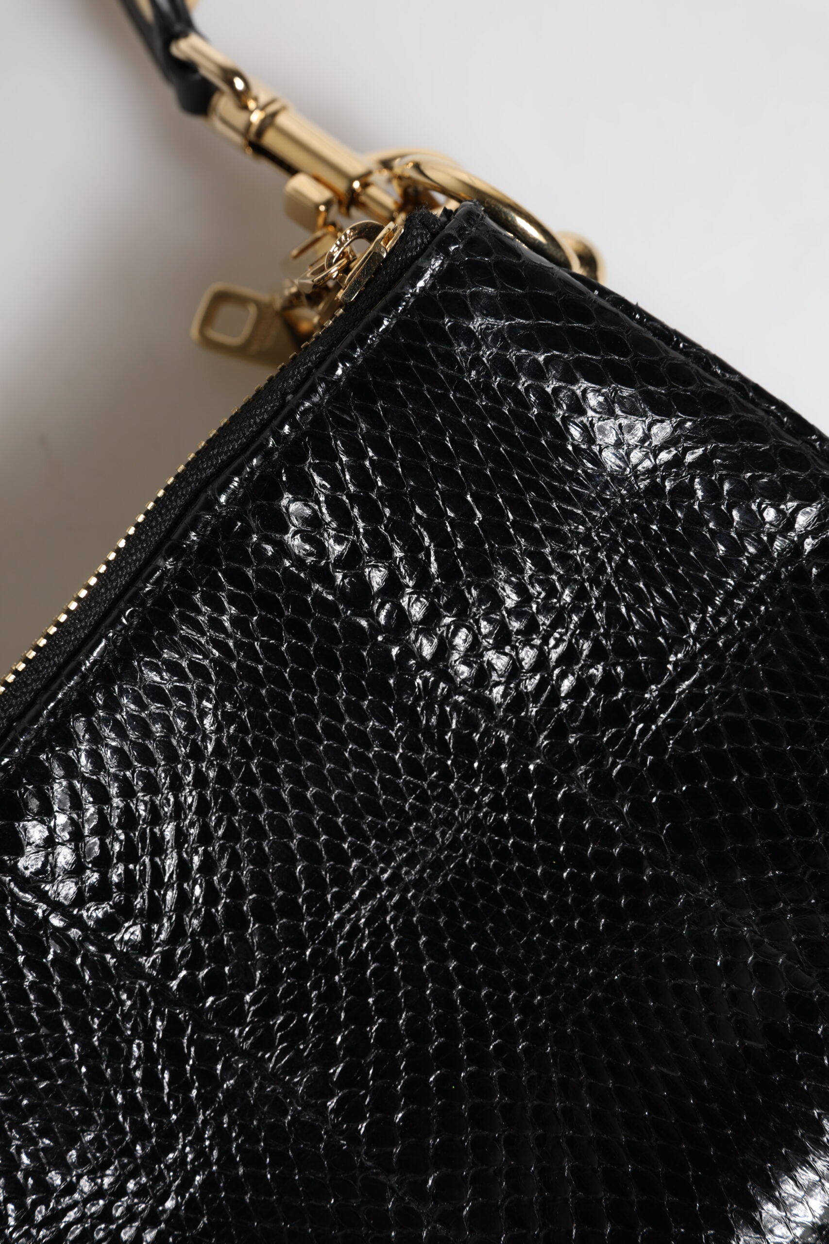 Black Exotic Leather Shoulder Sling Clutch Bag - ventzia