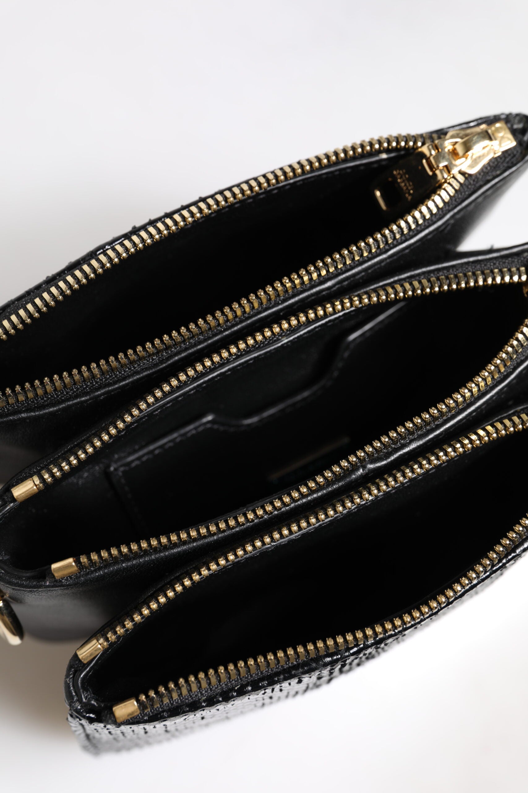 Black Exotic Leather Shoulder Sling Clutch Bag - ventzia
