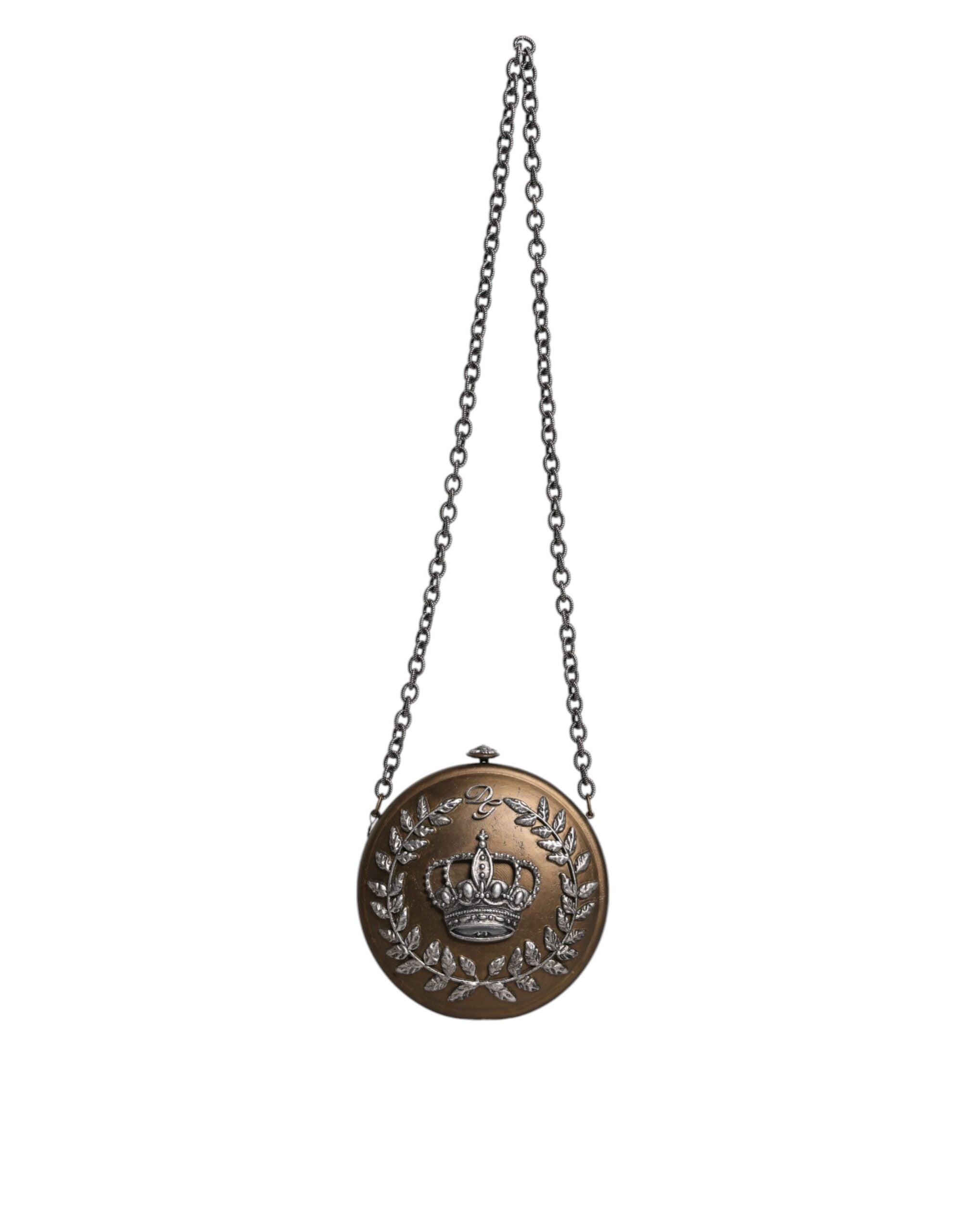 Gold Brass Metal DG Crown Clutch Crossbody Bag - ventzia