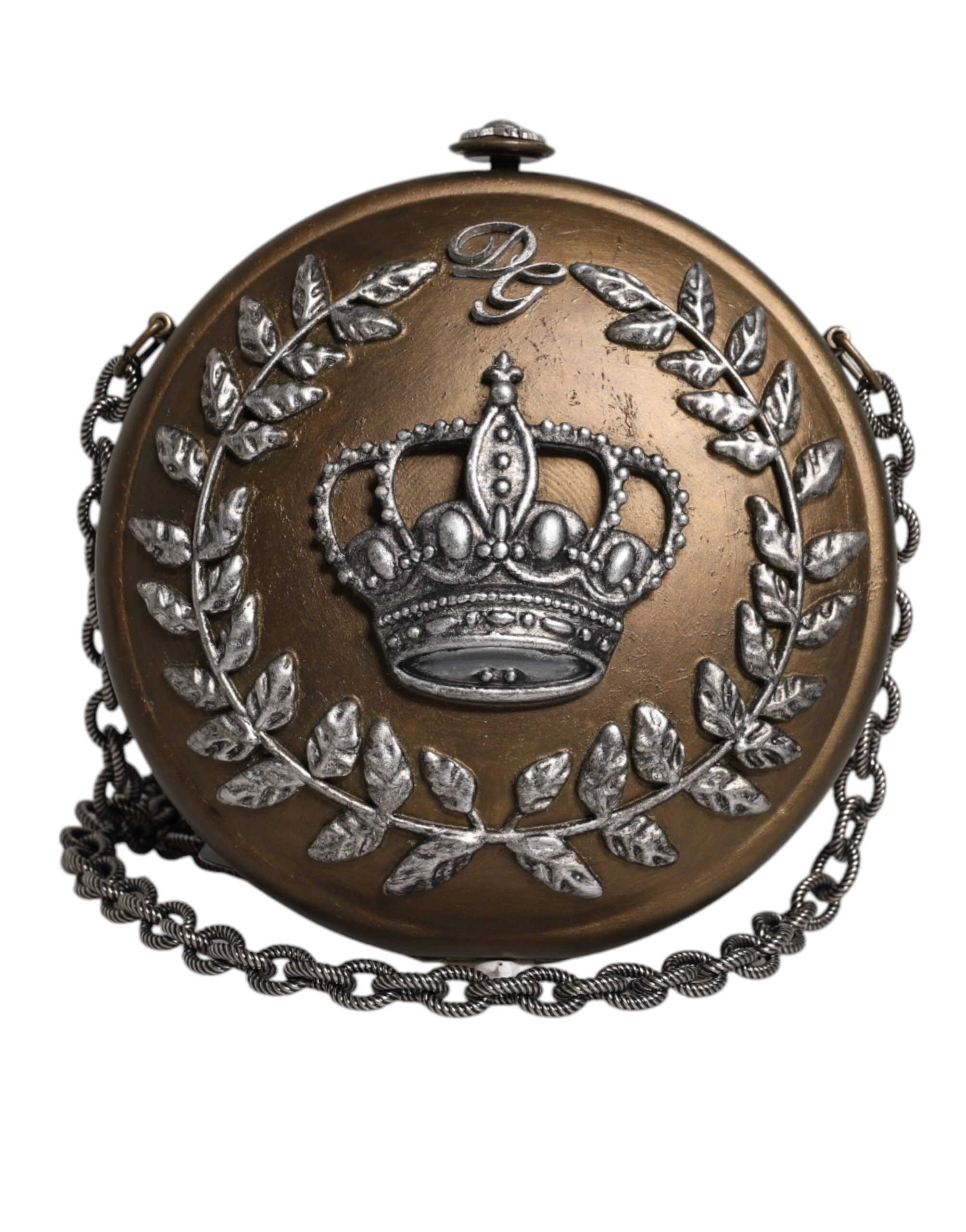 Gold Brass Metal DG Crown Clutch Crossbody Bag - ventzia